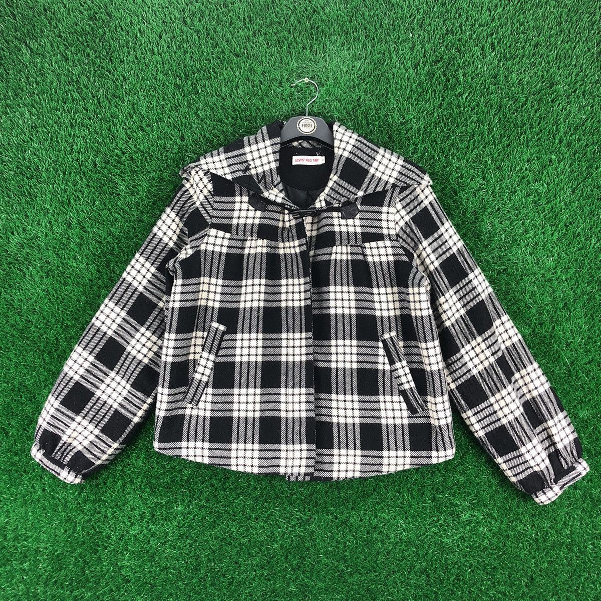 image of Levis Red Tab Wool Jacket Tartan Checkered in Black/White Tartan Check, Women's (Size Medium)