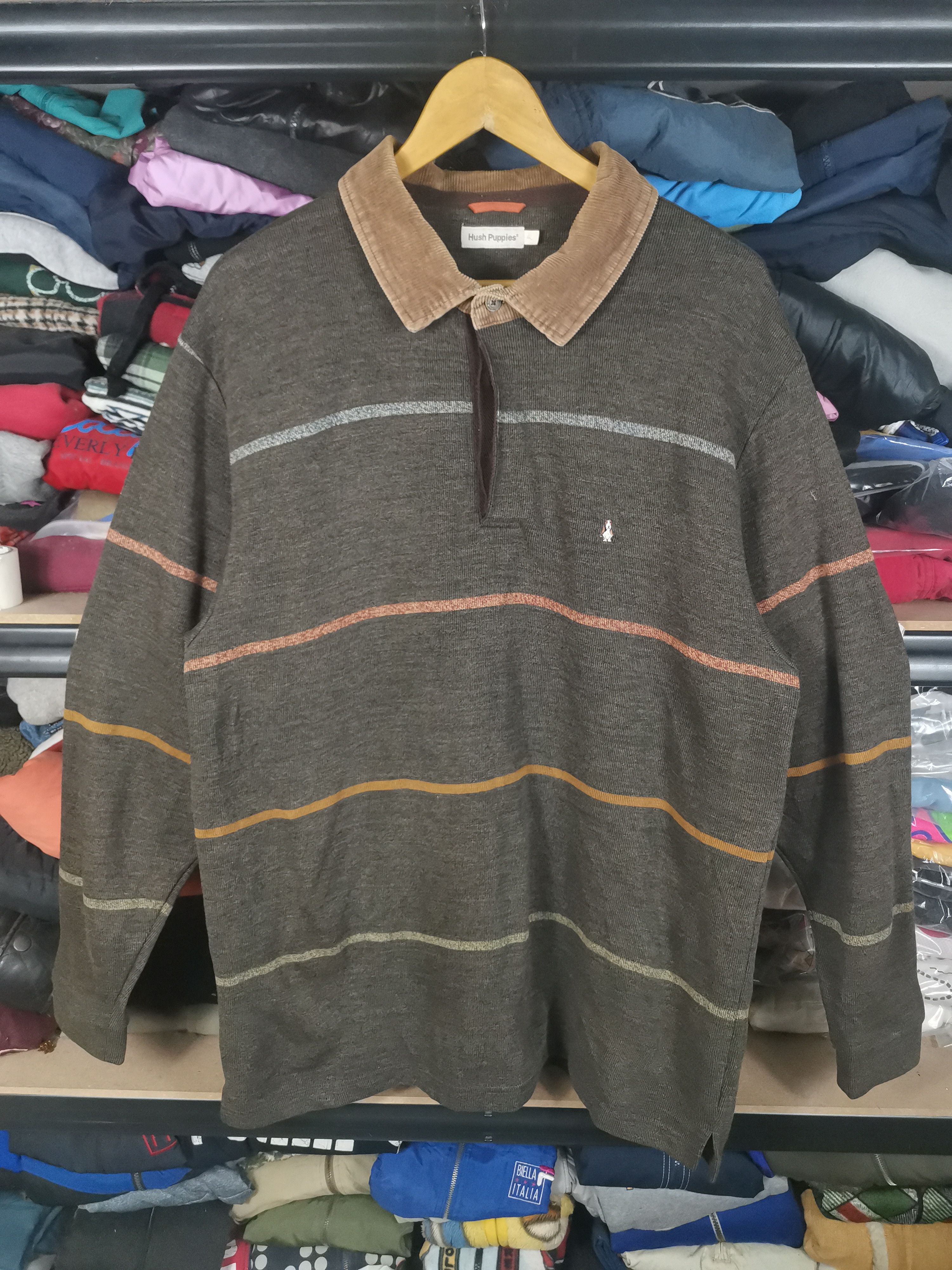 image of Archival Clothing x Hush Puppies Vintage Hush Puppies Stripes Polos Shirt in Brown (Size XL)