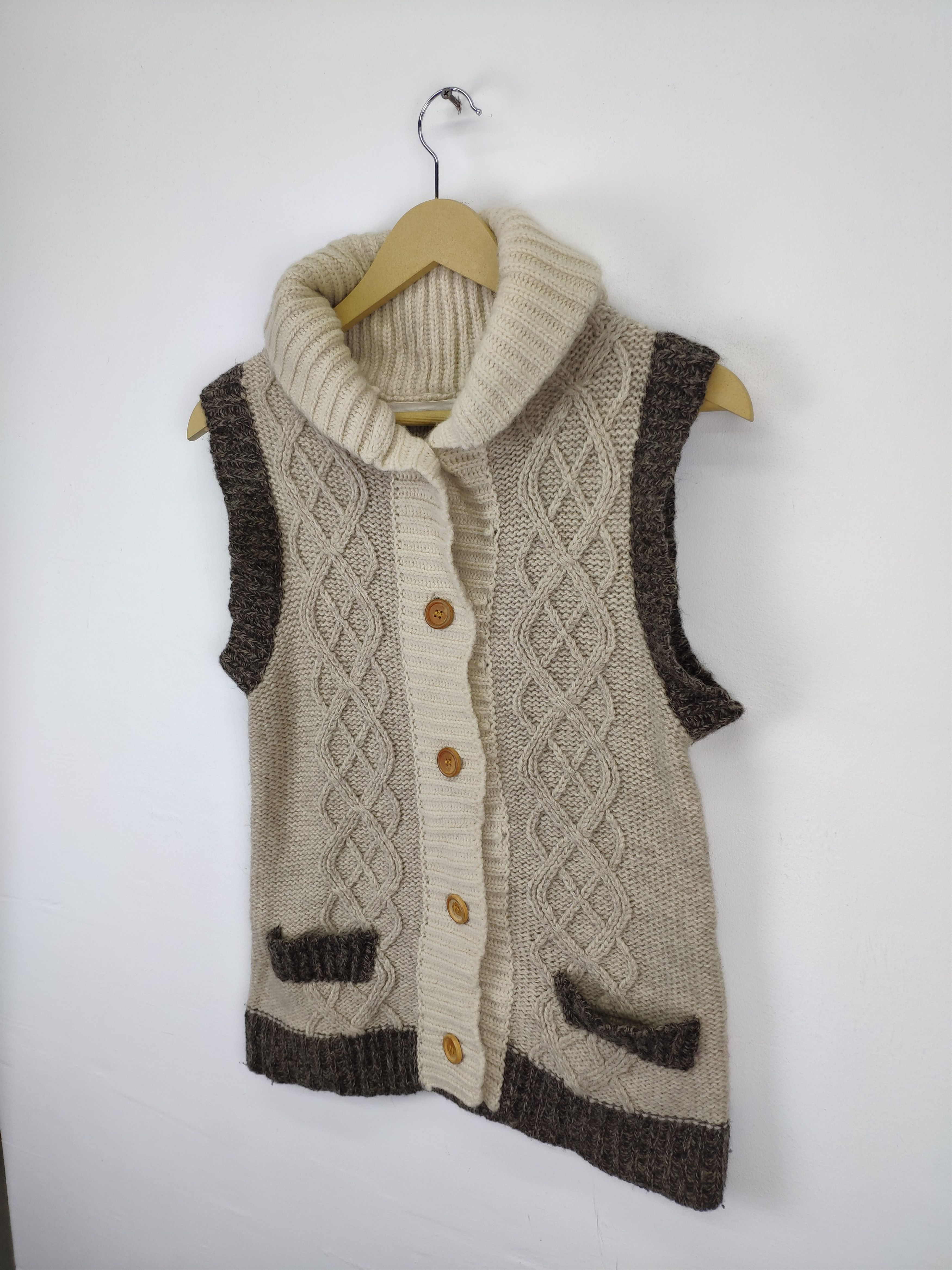 Aran Isles Knitwear × Japanese Brand Vintage Wool Knit Vest Sweater Shawl Collar Cardigan Size XS / US 0-2 / IT 36-38 - 5 Thumbnail