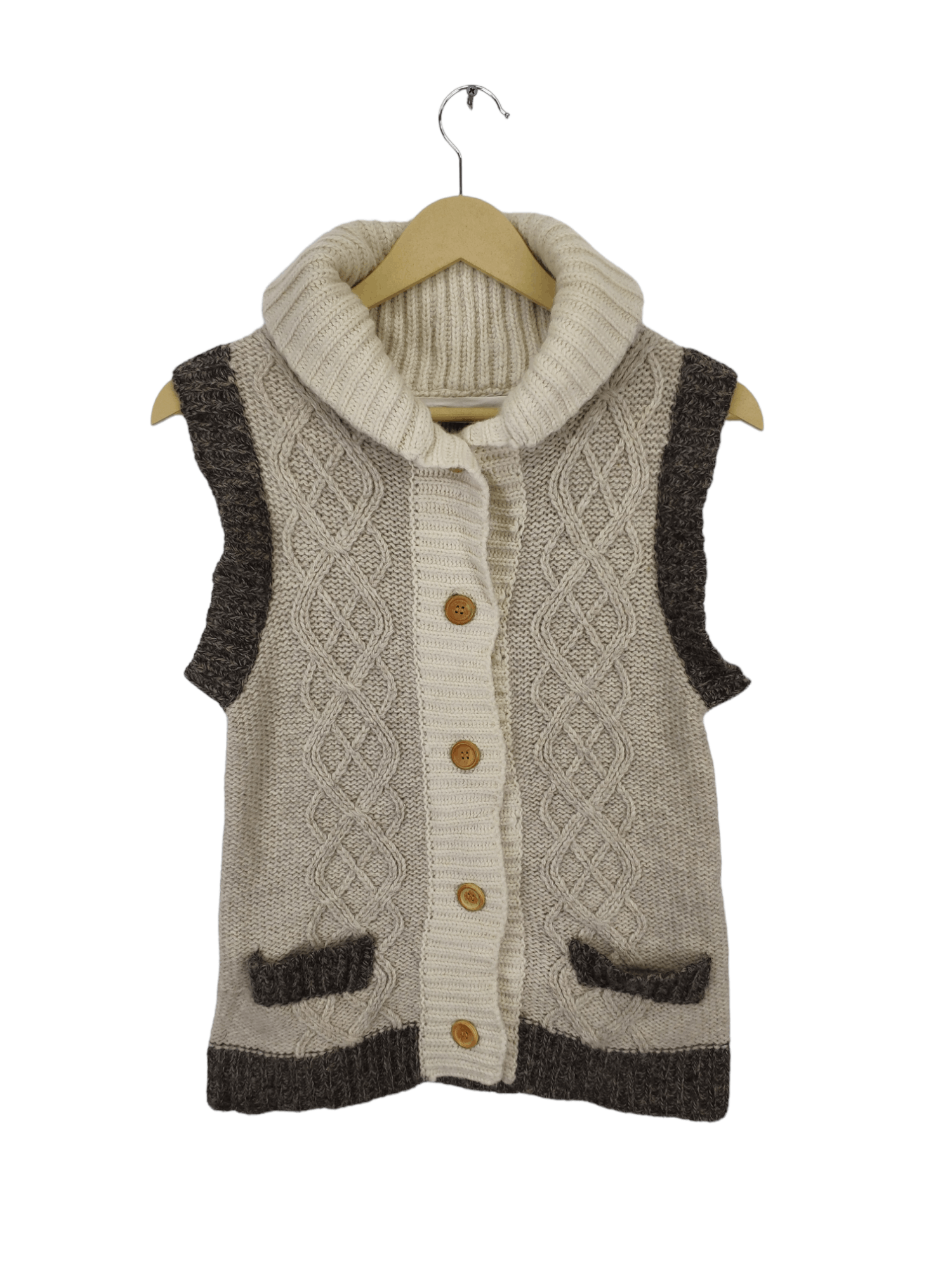 Aran Isles Knitwear × Japanese Brand Vintage Wool Knit Vest Sweater Shawl Collar Cardigan Size XS / US 0-2 / IT 36-38 - 1 Thumbnail