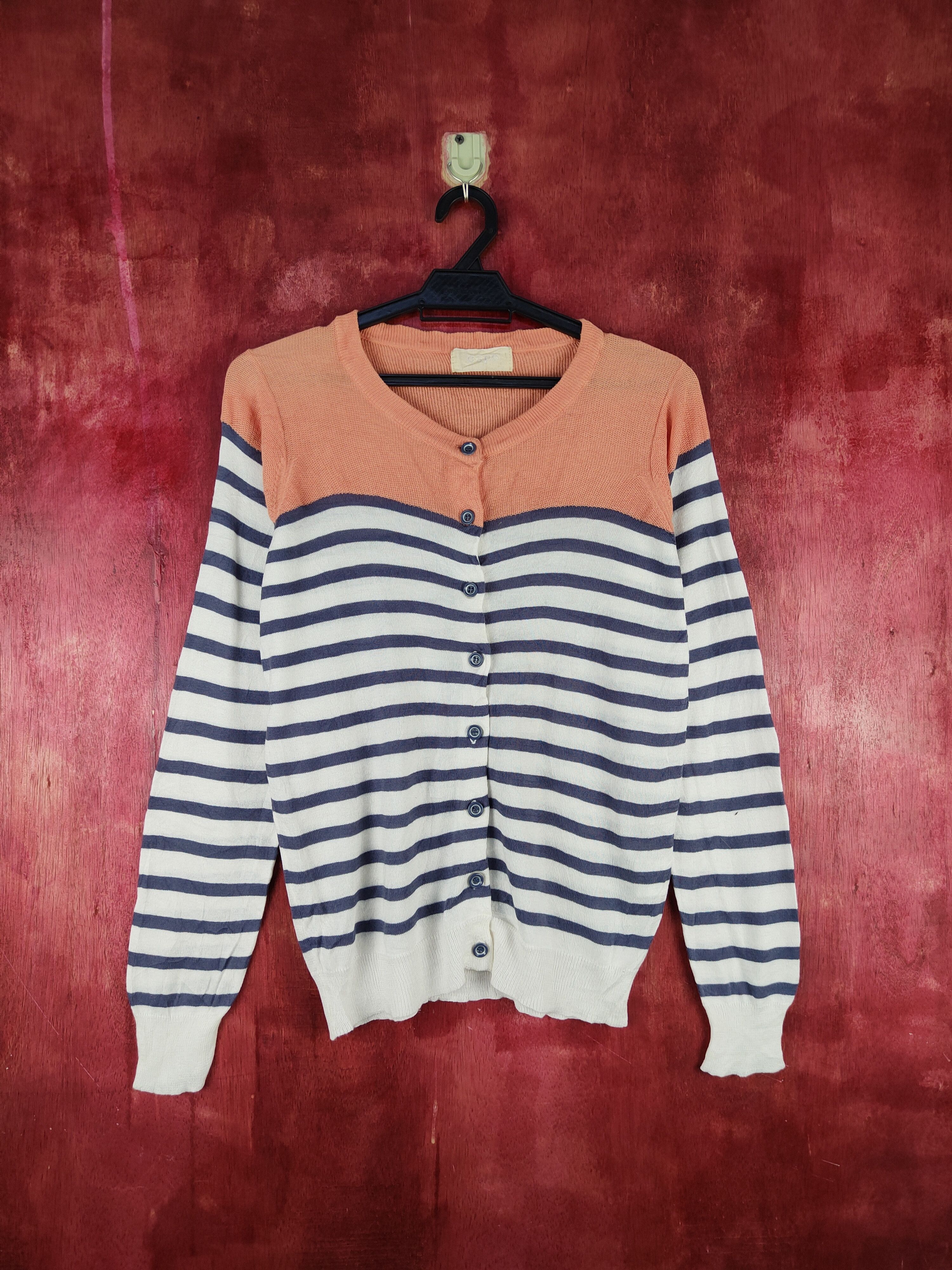 Homespun Knitwear × Japanese Brand Cepo Orange/Gray Stripe Cardigan knitwear vintage #S935 Size M / US 6-8 / IT 42-44 - 1 Thumbnail
