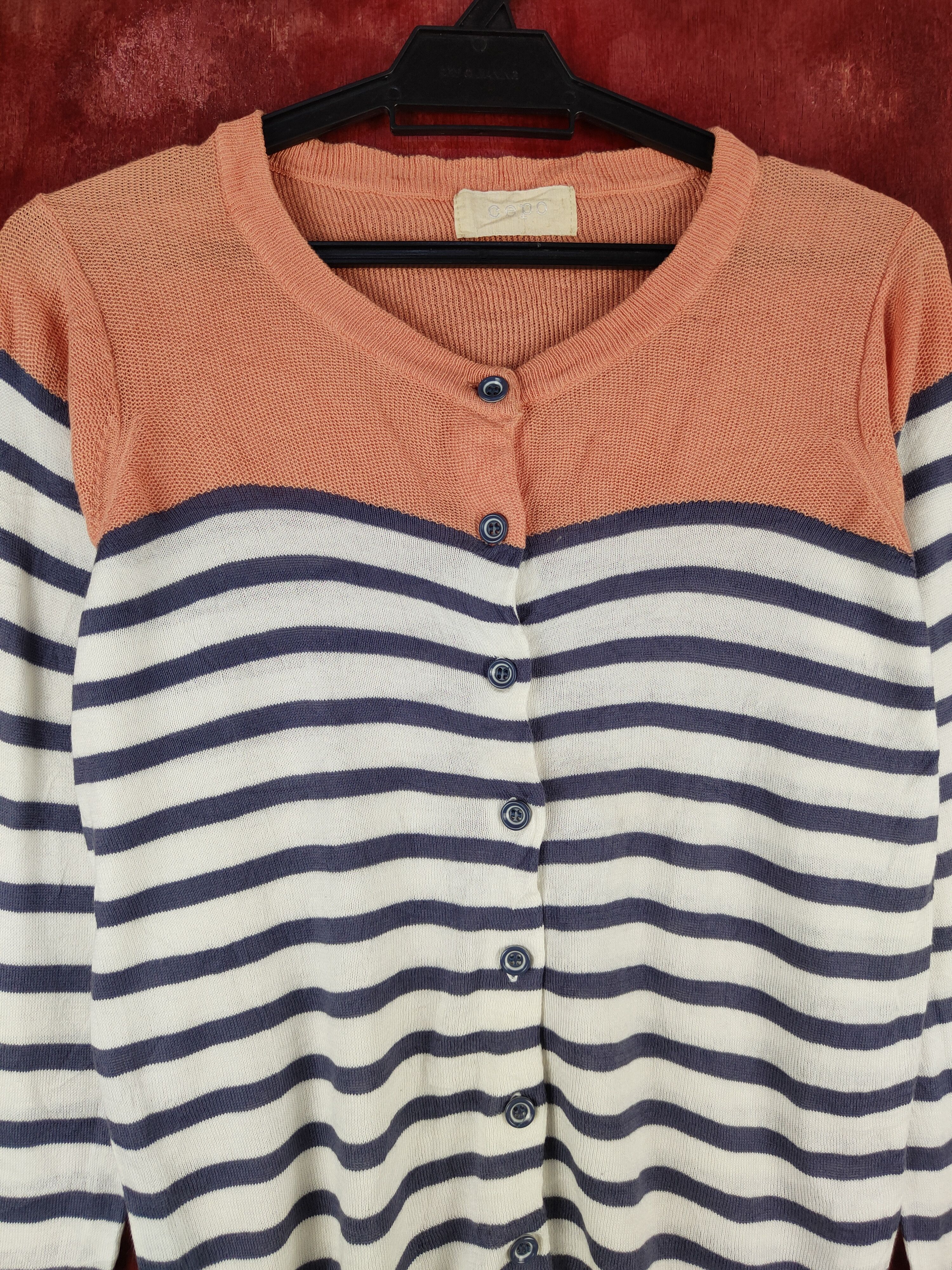Homespun Knitwear × Japanese Brand Cepo Orange/Gray Stripe Cardigan knitwear vintage #S935 Size M / US 6-8 / IT 42-44 - 2 Thumbnail