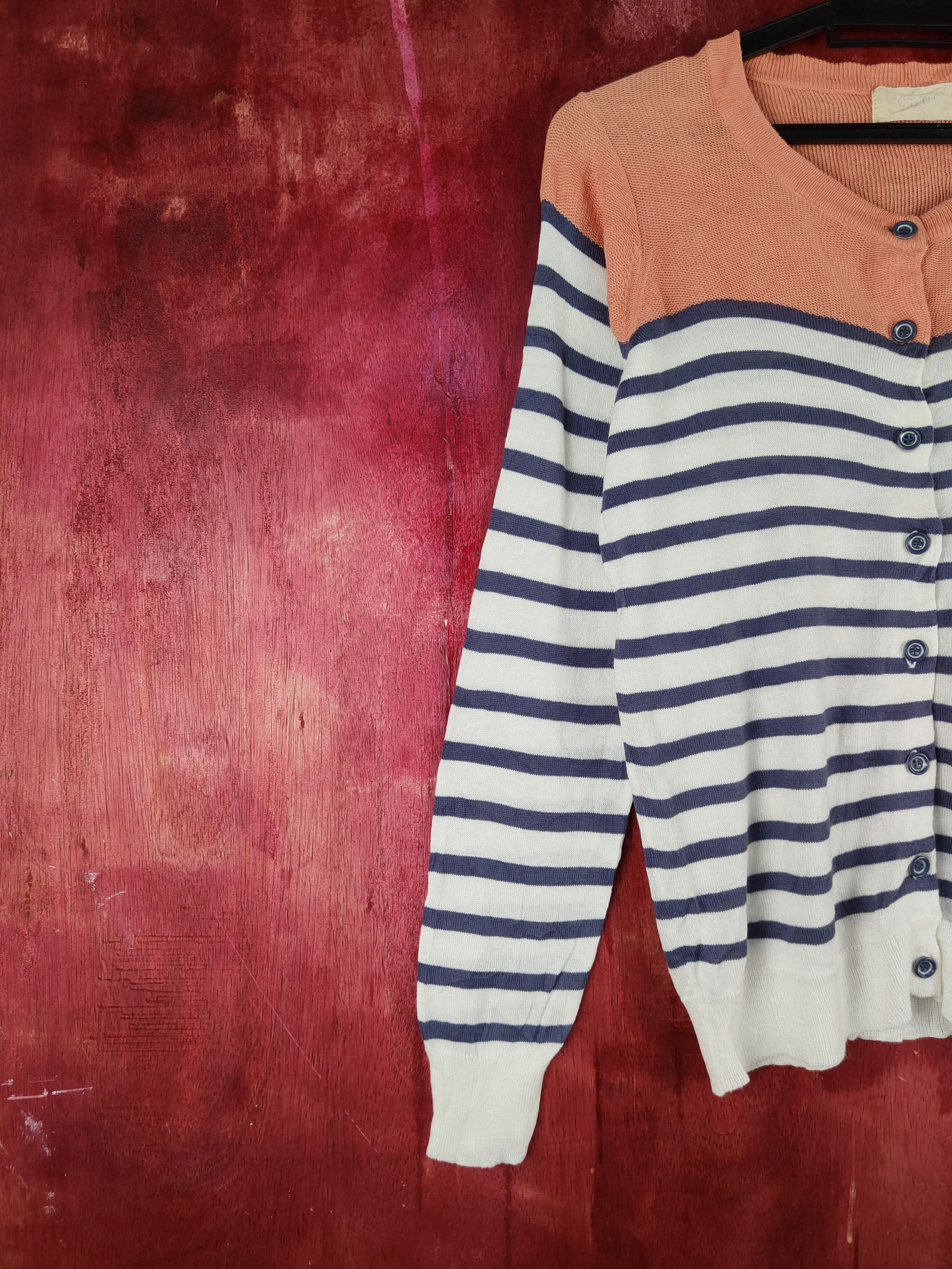 Homespun Knitwear × Japanese Brand Cepo Orange/Gray Stripe Cardigan knitwear vintage #S935 Size M / US 6-8 / IT 42-44 - 3 Thumbnail