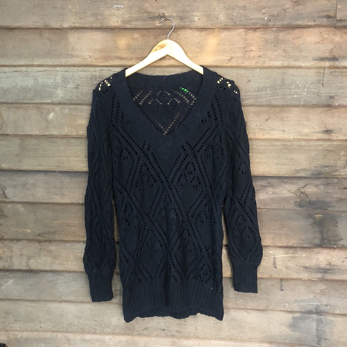 Japanese Brand Japan Mesh Net Crochet Black Cardigan Knitwear #7185 Size M / US 6-8 / IT 42-44 - 1 Thumbnail