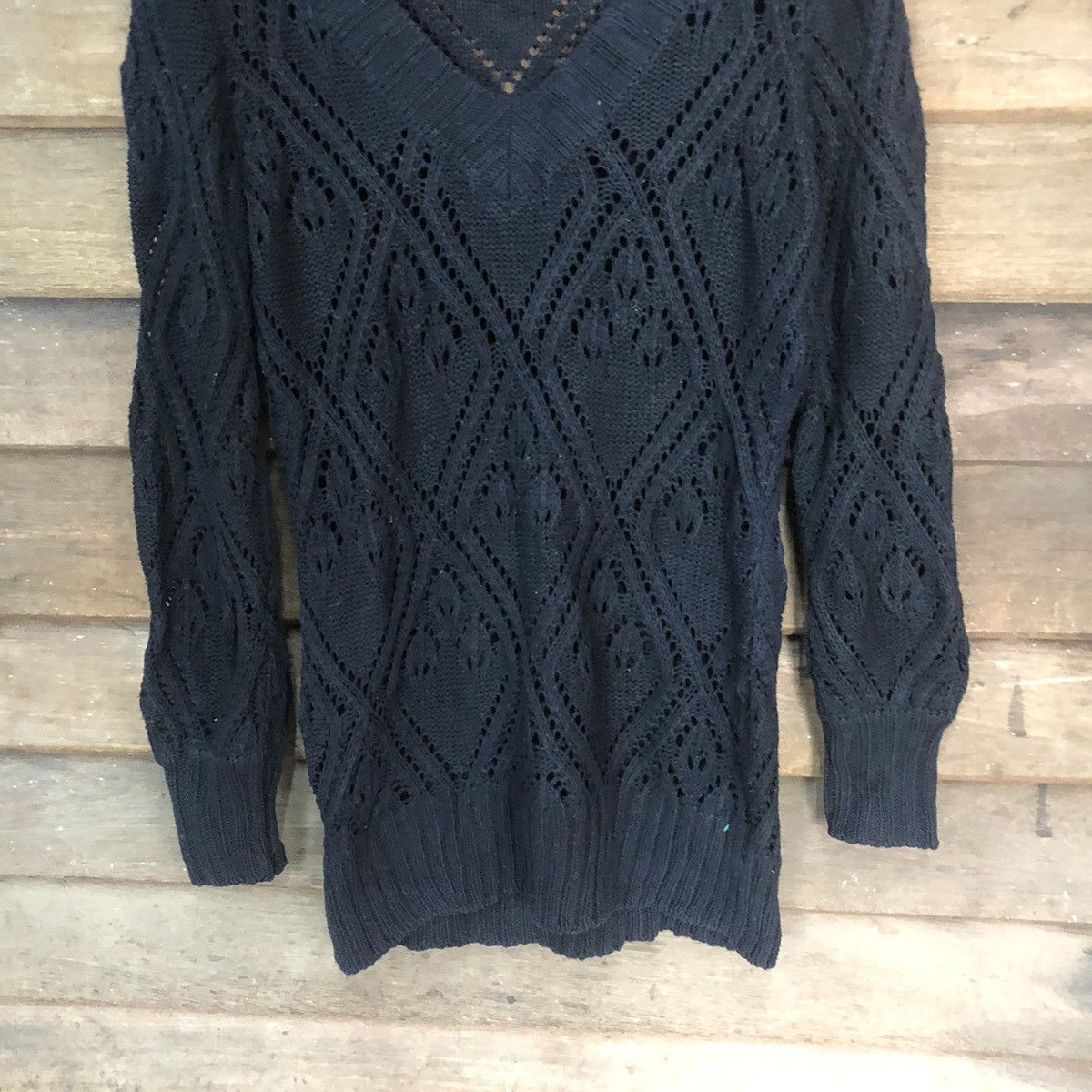 Japanese Brand Japan Mesh Net Crochet Black Cardigan Knitwear #7185 Size M / US 6-8 / IT 42-44 - 3 Thumbnail