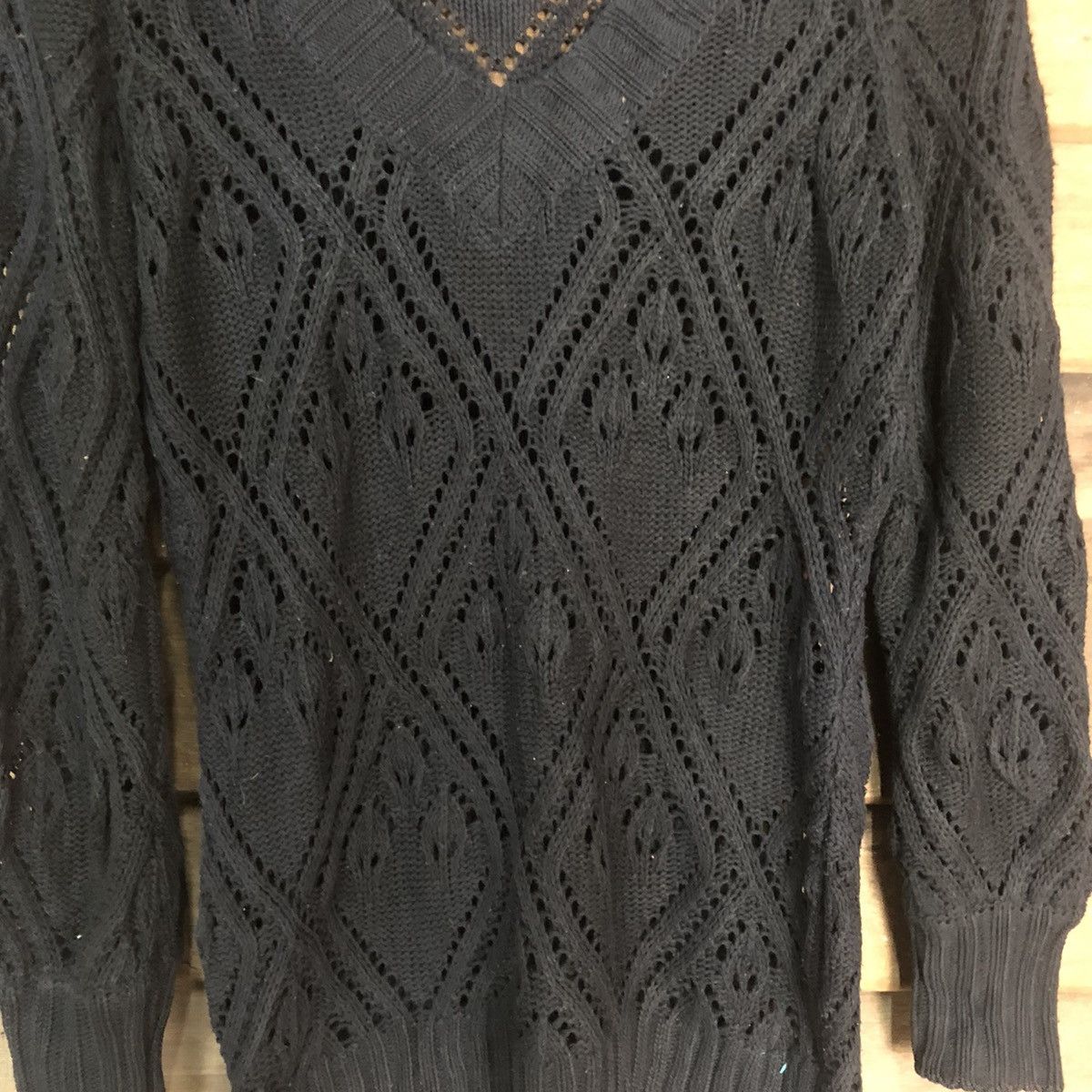 Japanese Brand Japan Mesh Net Crochet Black Cardigan Knitwear #7185 Size M / US 6-8 / IT 42-44 - 5 Thumbnail