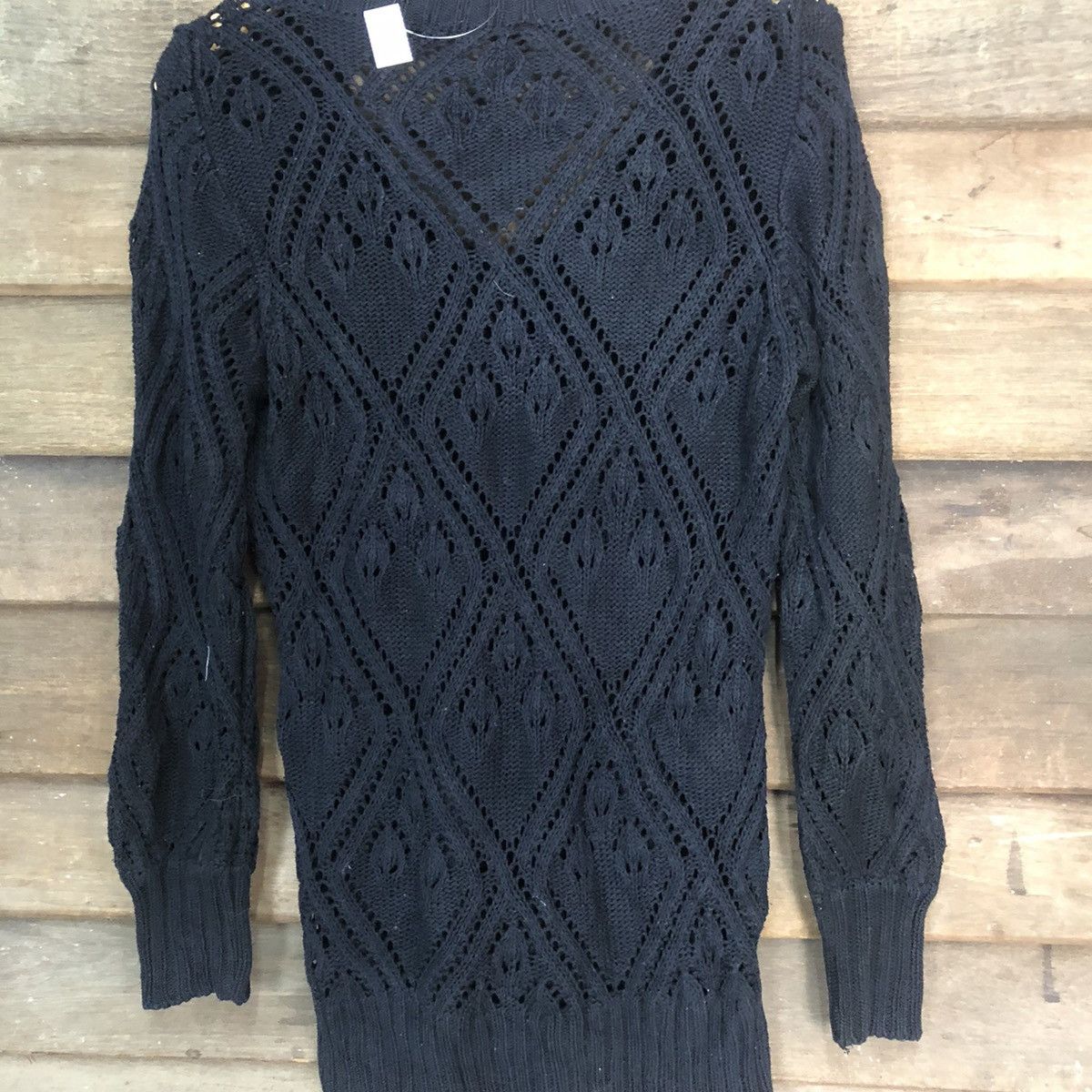 Japanese Brand Japan Mesh Net Crochet Black Cardigan Knitwear #7185 Size M / US 6-8 / IT 42-44 - 11 Thumbnail