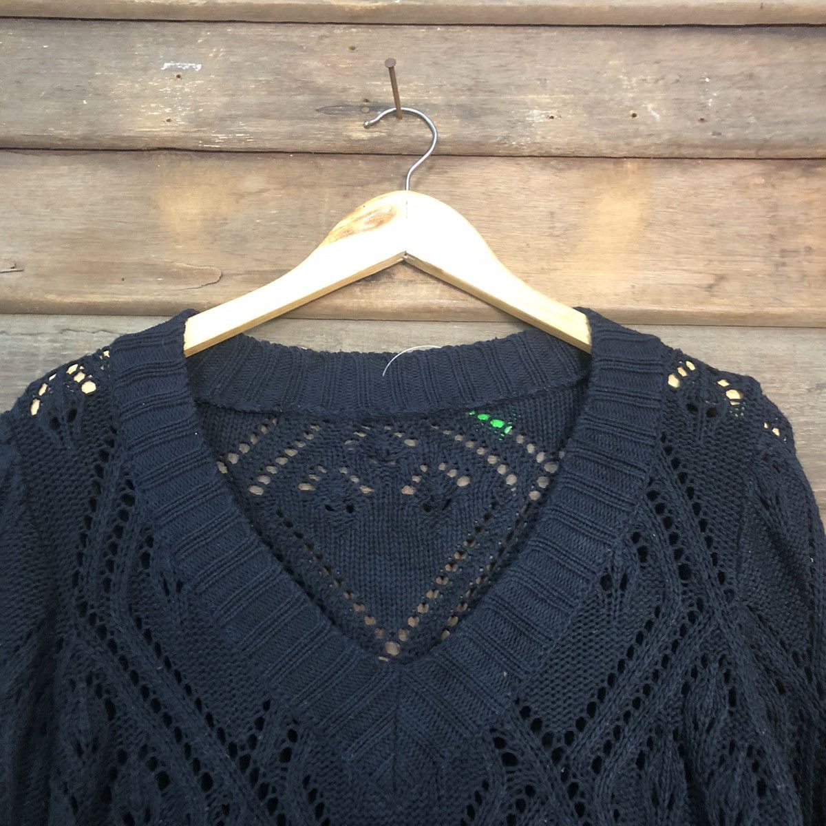 Japanese Brand Japan Mesh Net Crochet Black Cardigan Knitwear #7185 Size M / US 6-8 / IT 42-44 - 4 Thumbnail