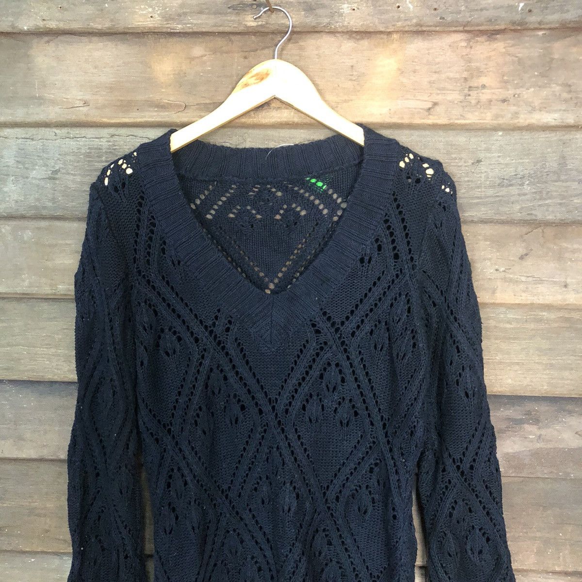 Japanese Brand Japan Mesh Net Crochet Black Cardigan Knitwear #7185 Size M / US 6-8 / IT 42-44 - 2 Thumbnail