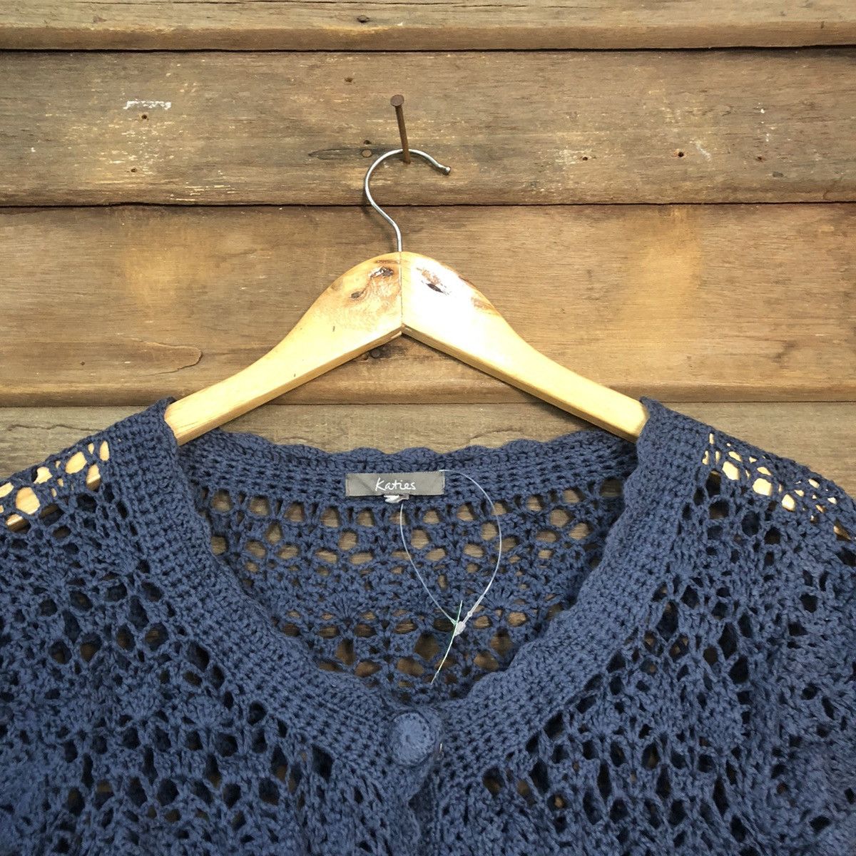Japanese Brand Katies Mesh Net Crochet Dark Blue Cardigan Knitwear #7179 Size S / US 4 / IT 40 - 6 Thumbnail