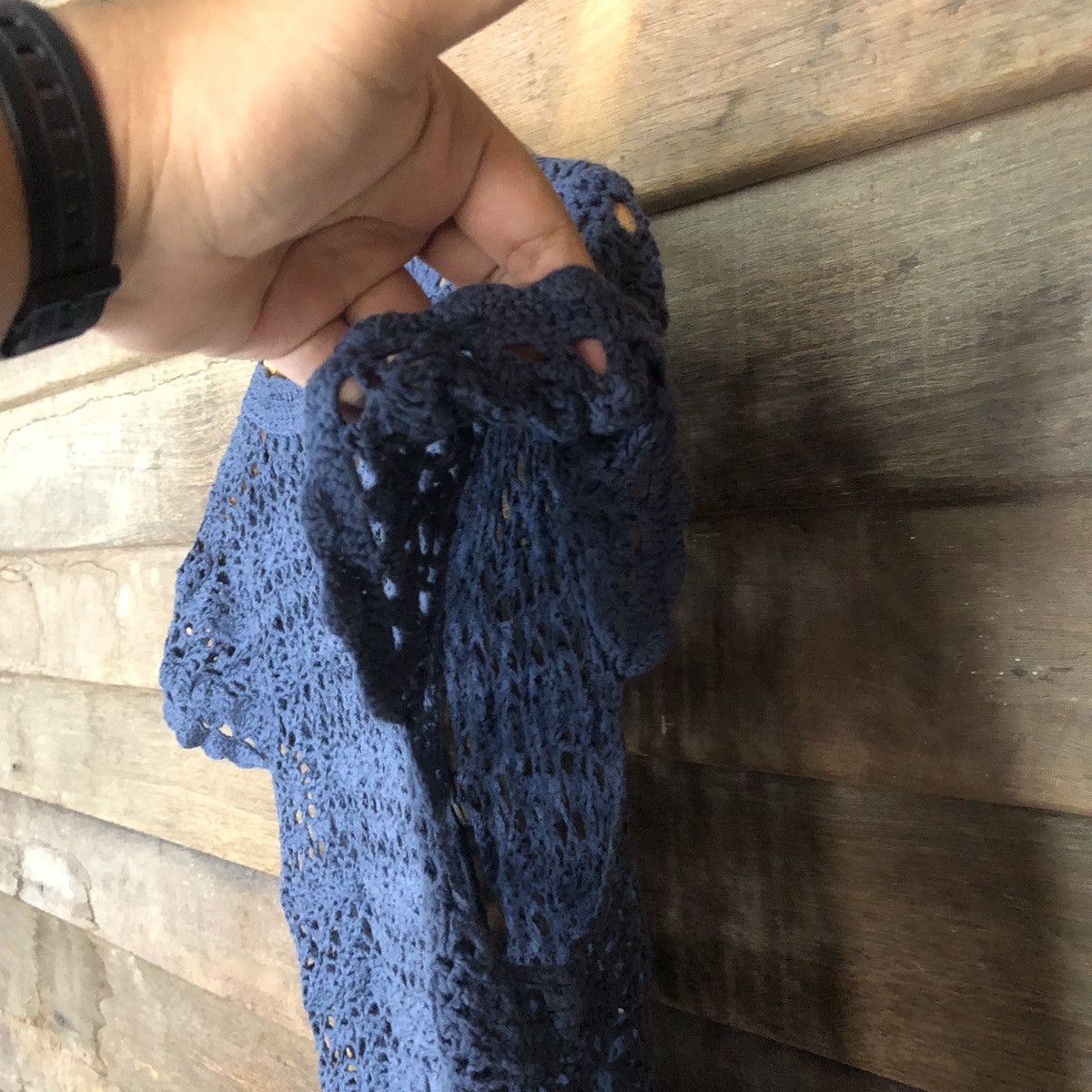 Japanese Brand Katies Mesh Net Crochet Dark Blue Cardigan Knitwear #7179 Size S / US 4 / IT 40 - 11 Thumbnail