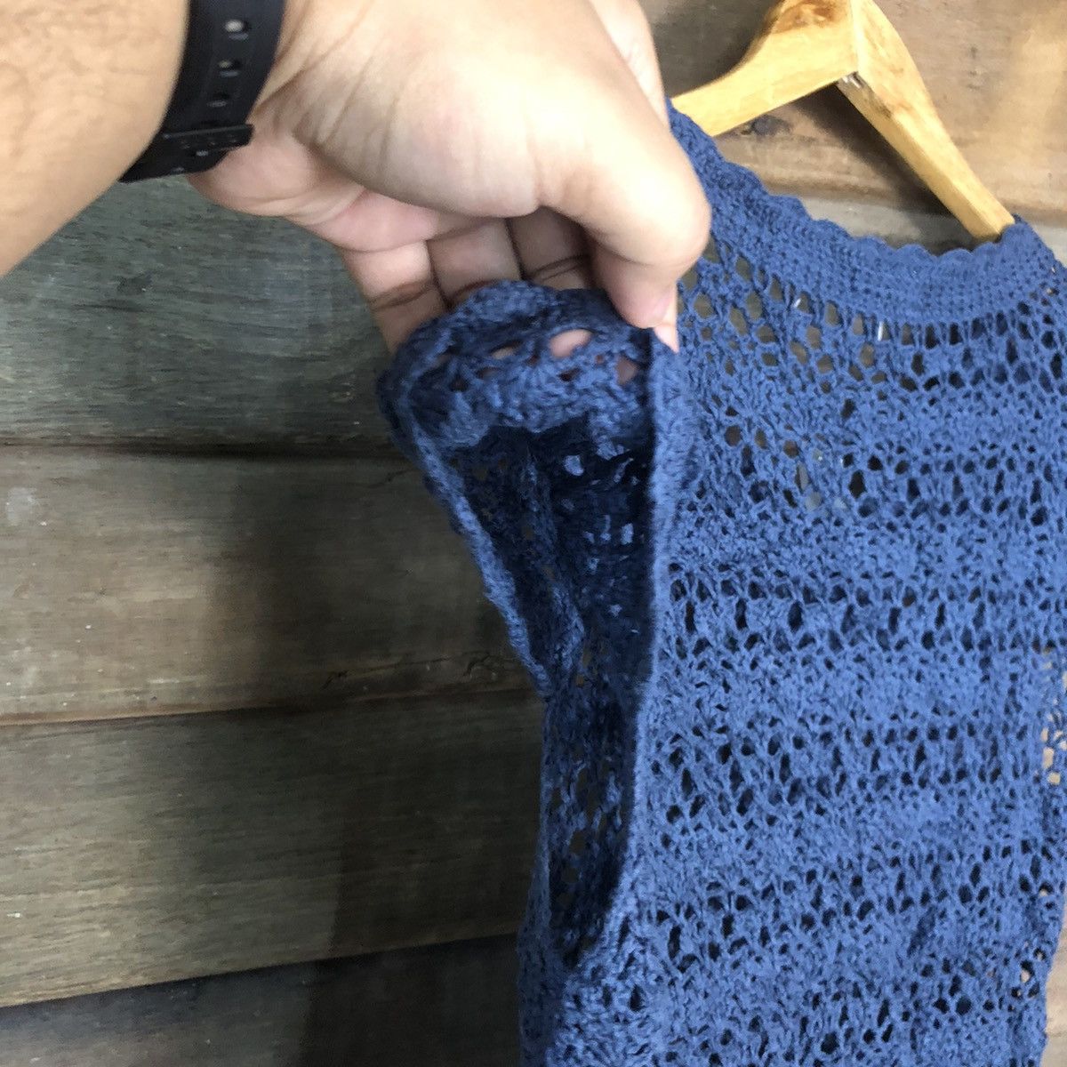Japanese Brand Katies Mesh Net Crochet Dark Blue Cardigan Knitwear #7179 Size S / US 4 / IT 40 - 12 Thumbnail