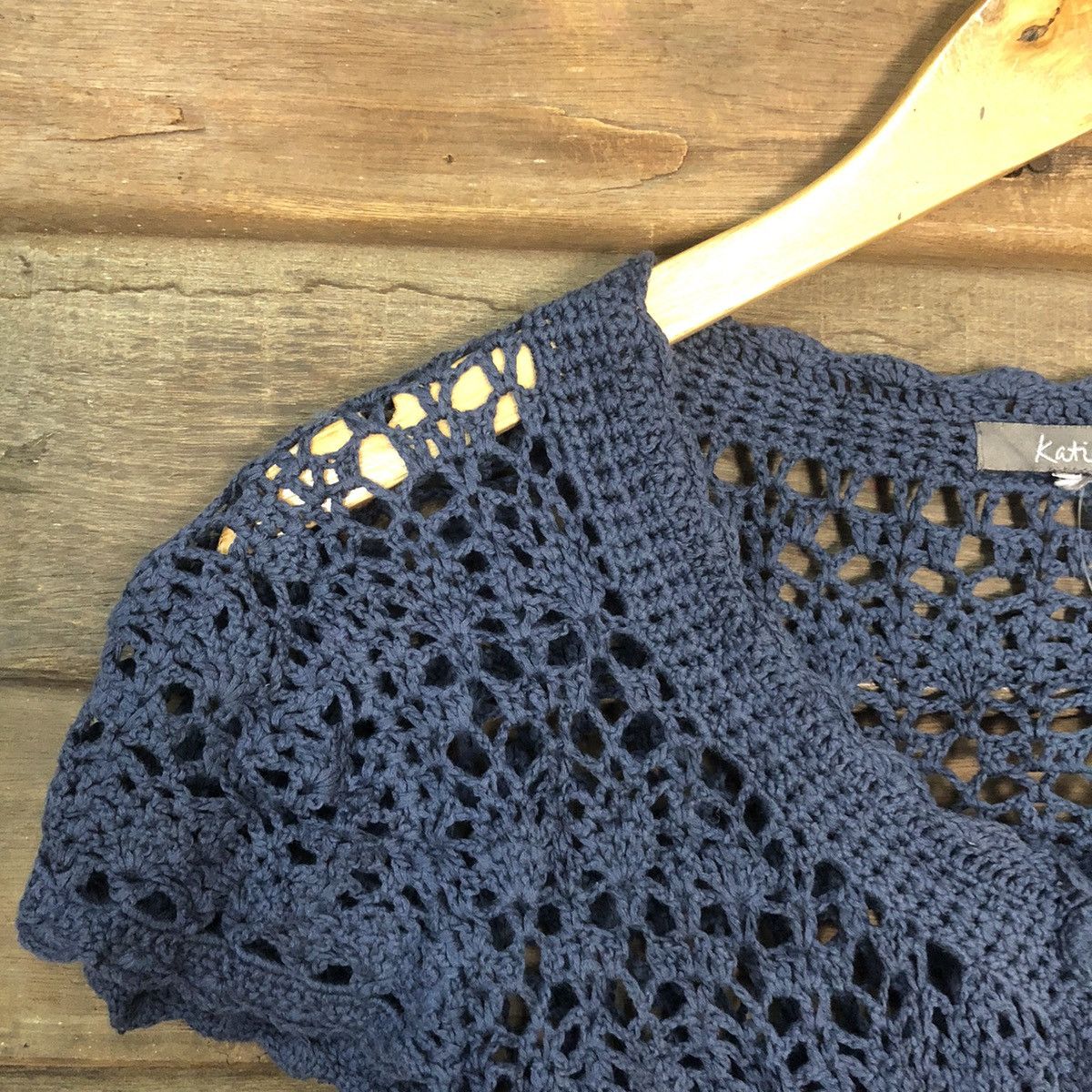 Japanese Brand Katies Mesh Net Crochet Dark Blue Cardigan Knitwear #7179 Size S / US 4 / IT 40 - 4 Thumbnail