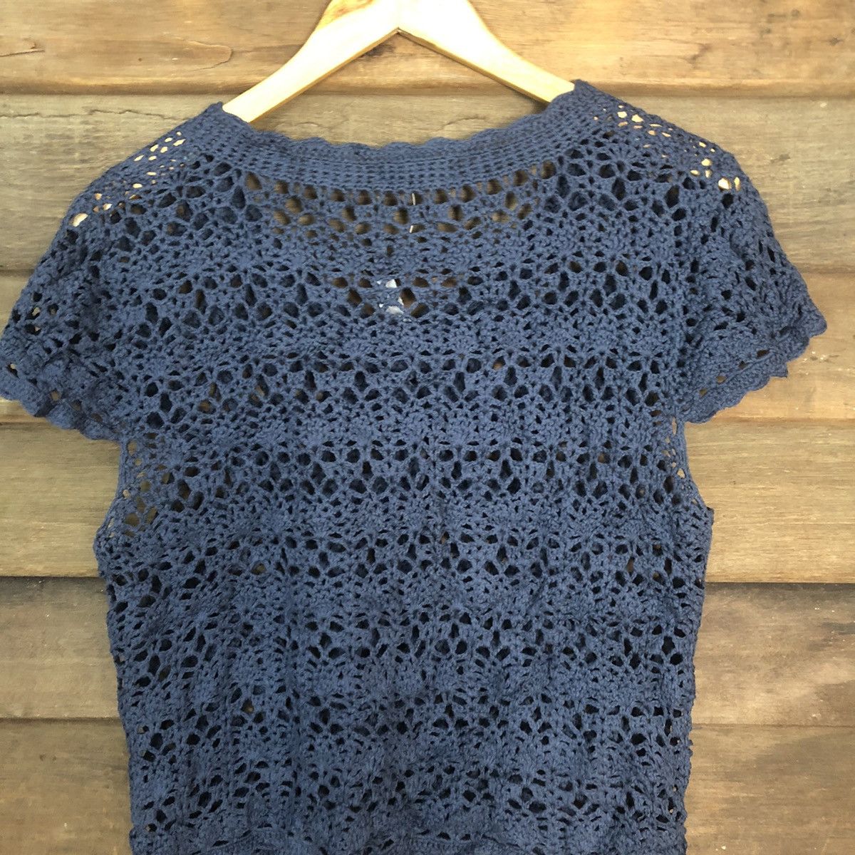 Japanese Brand Katies Mesh Net Crochet Dark Blue Cardigan Knitwear #7179 Size S / US 4 / IT 40 - 10 Thumbnail
