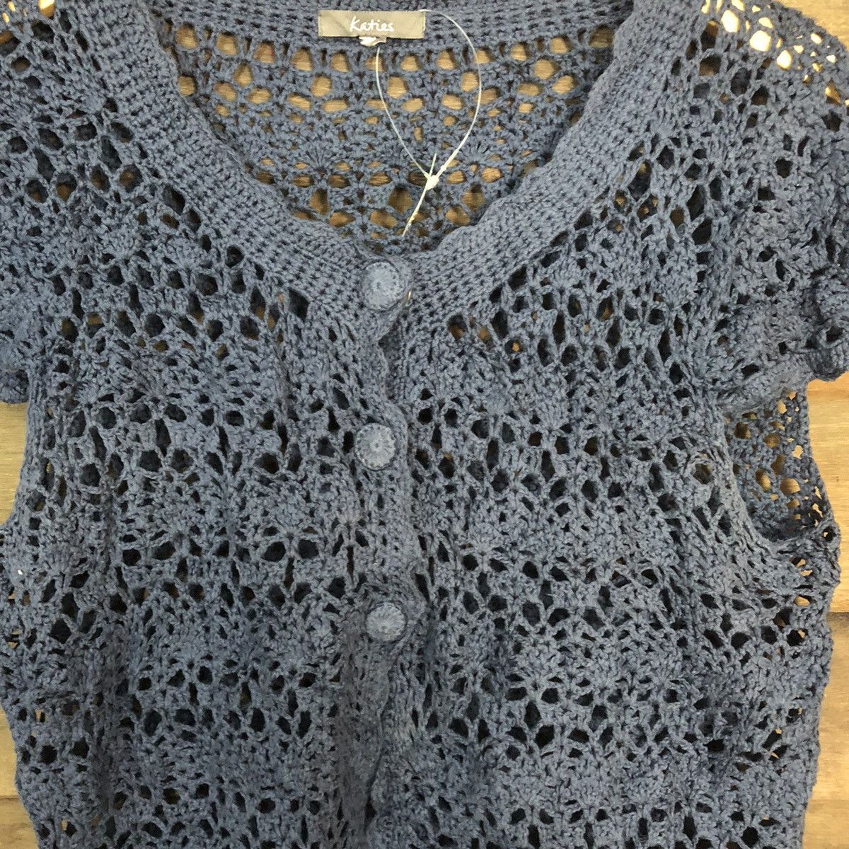 Japanese Brand Katies Mesh Net Crochet Dark Blue Cardigan Knitwear #7179 Size S / US 4 / IT 40 - 5 Thumbnail
