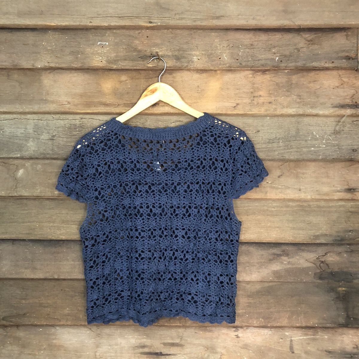 Japanese Brand Katies Mesh Net Crochet Dark Blue Cardigan Knitwear #7179 Size S / US 4 / IT 40 - 9 Thumbnail