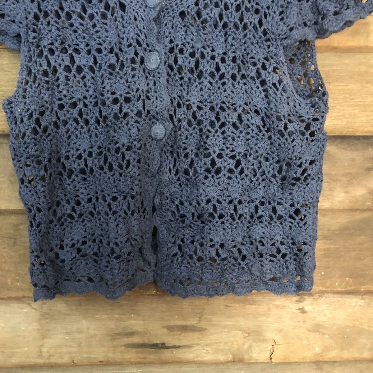 Japanese Brand Katies Mesh Net Crochet Dark Blue Cardigan Knitwear #7179 Size S / US 4 / IT 40 - 7 Thumbnail