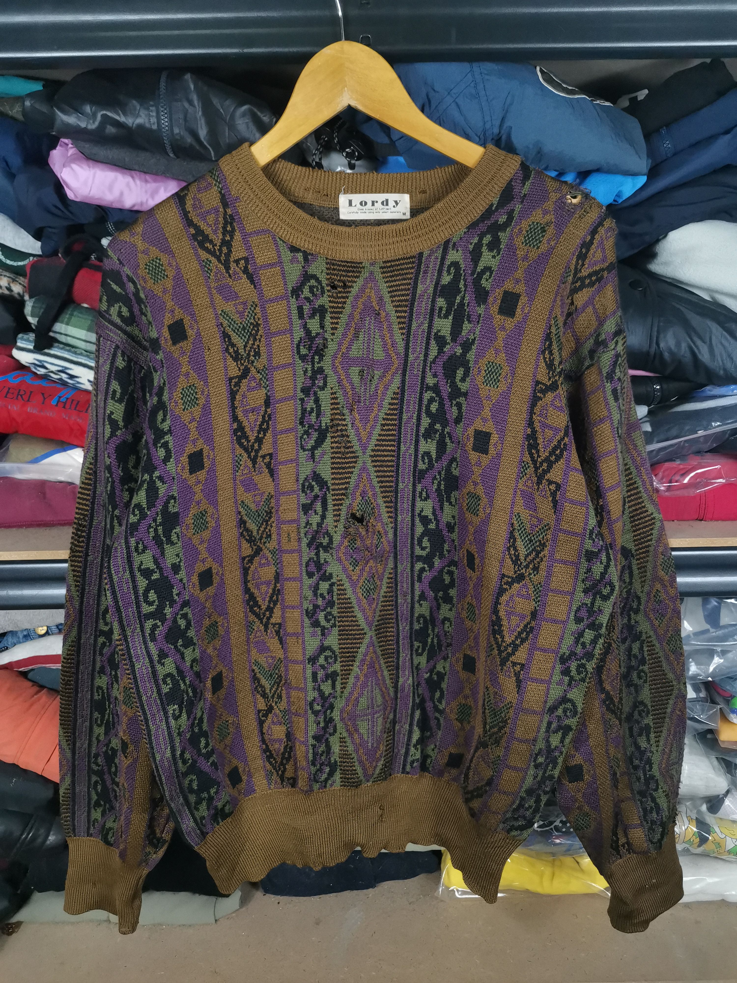 Japanese Brand Trashed Vintage Wool Knit Coogi Style Knitwear By Lordy Size US L / EU 52-54 / 3 - 1 Thumbnail