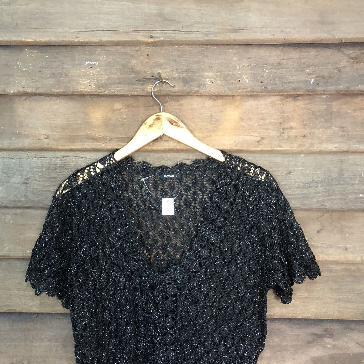 Vintage Roman Mesh Net Crochet Black Cardigan Knitwear #7176 Size S / US 4 / IT 40 - 2 Thumbnail