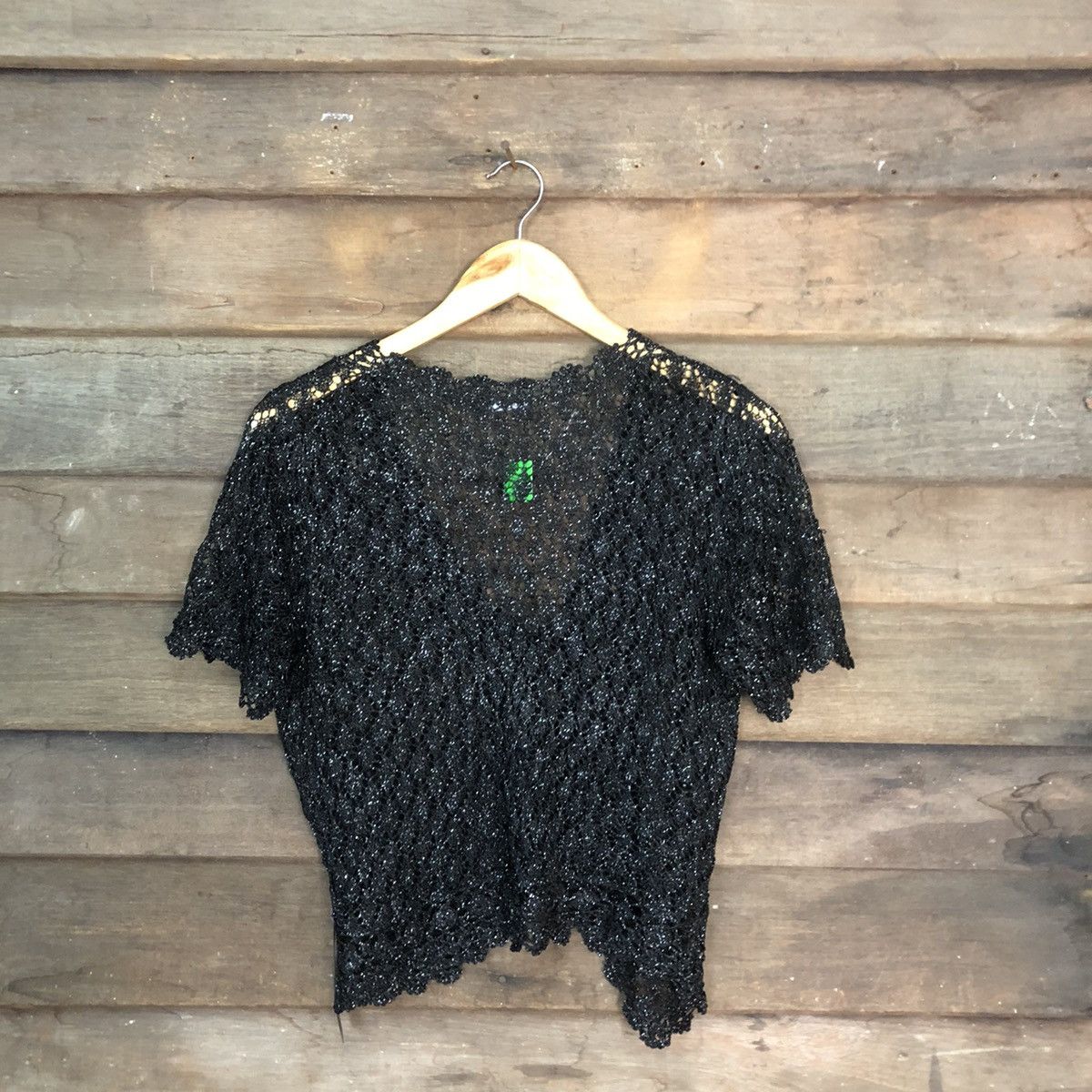 Vintage Roman Mesh Net Crochet Black Cardigan Knitwear #7176 Size S / US 4 / IT 40 - 11 Thumbnail