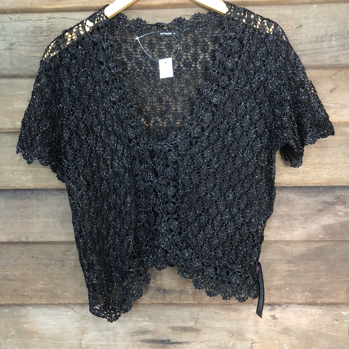 Vintage Roman Mesh Net Crochet Black Cardigan Knitwear #7176 Size S / US 4 / IT 40 - 3 Thumbnail
