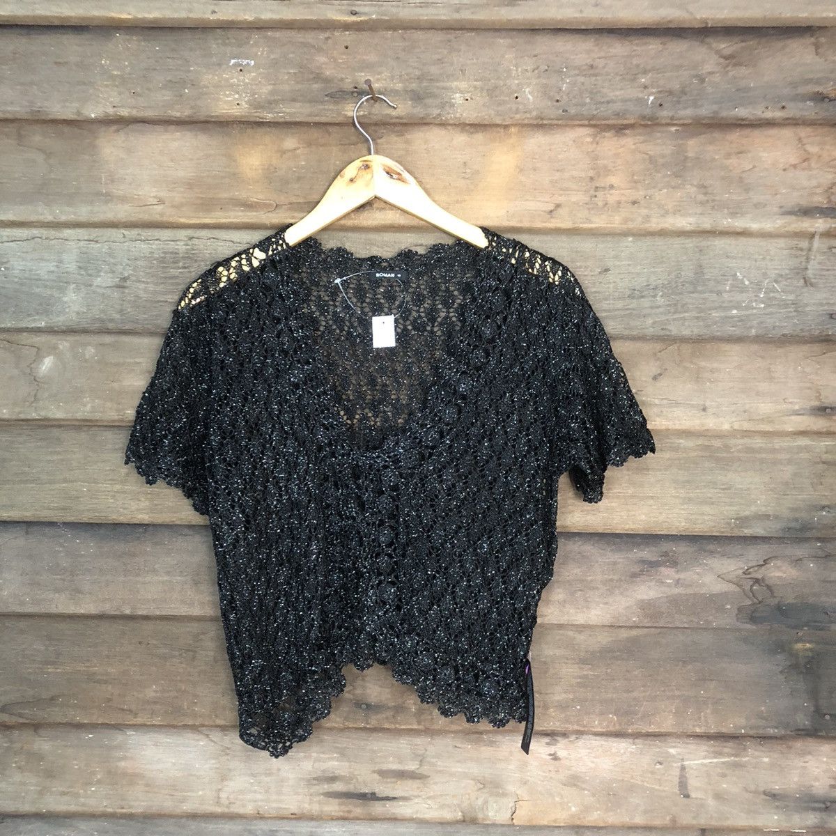 Vintage Roman Mesh Net Crochet Black Cardigan Knitwear #7176 Size S / US 4 / IT 40 - 1 Thumbnail