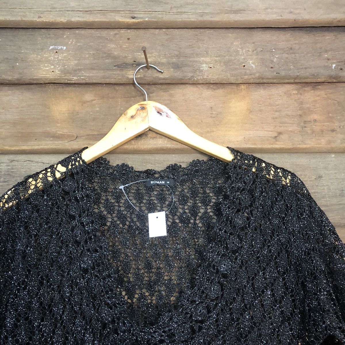 Vintage Roman Mesh Net Crochet Black Cardigan Knitwear #7176 Size S / US 4 / IT 40 - 4 Thumbnail