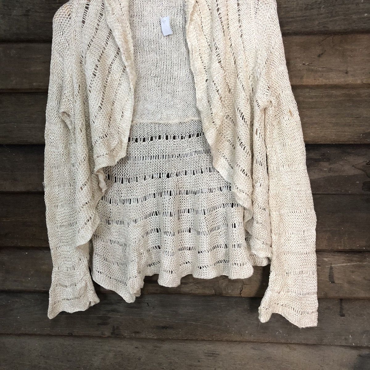 Vintage Japan Mesh Net Crochet White Cardigan Knitwear #7174 Size M / US 6-8 / IT 42-44 - 3 Thumbnail