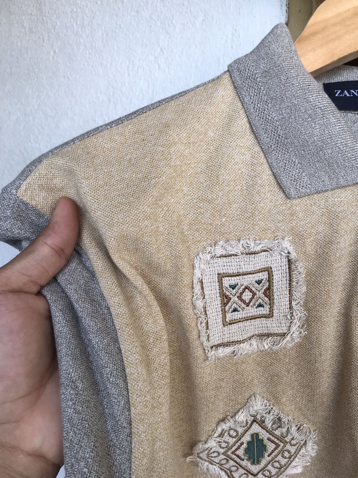 Japanese Brand Nice Zanobetti Italy Patchwork Navajo Long Sleeve Polo Shirt Size US M / EU 48-50 / 2 - 12 Thumbnail