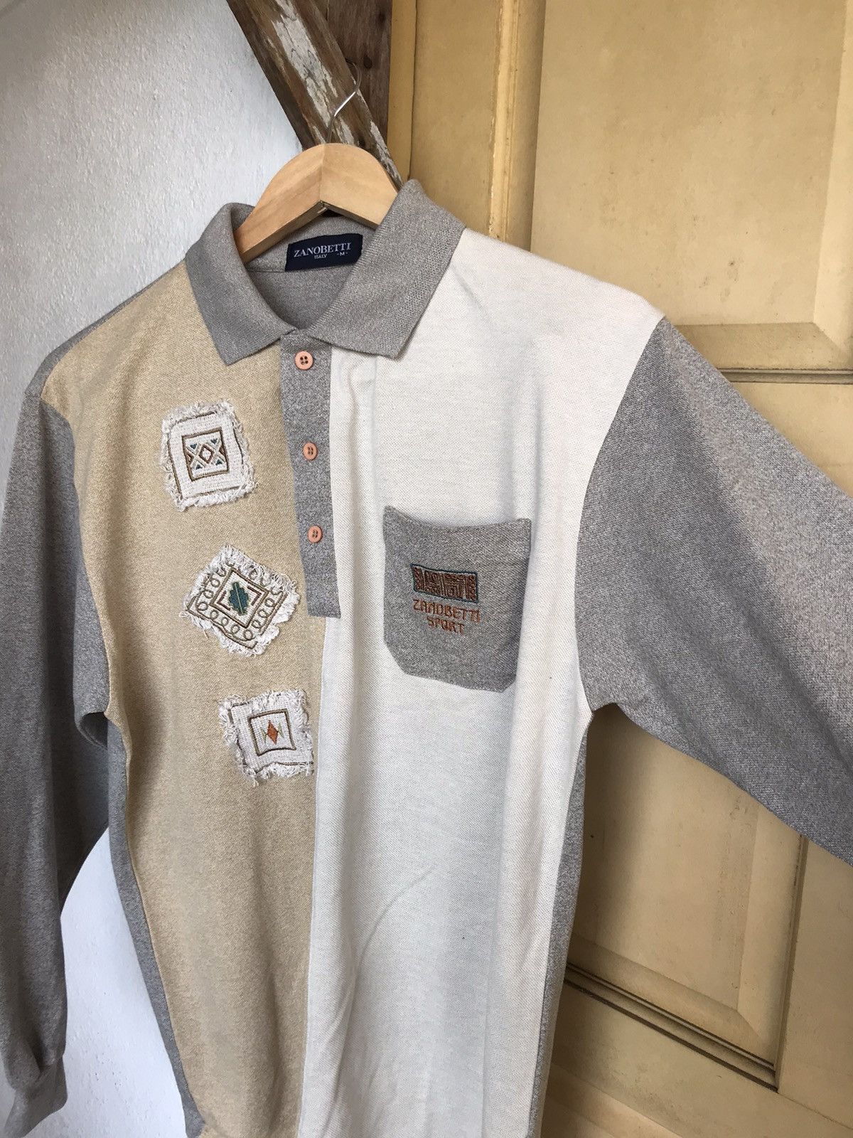 Japanese Brand Nice Zanobetti Italy Patchwork Navajo Long Sleeve Polo Shirt Size US M / EU 48-50 / 2 - 8 Thumbnail