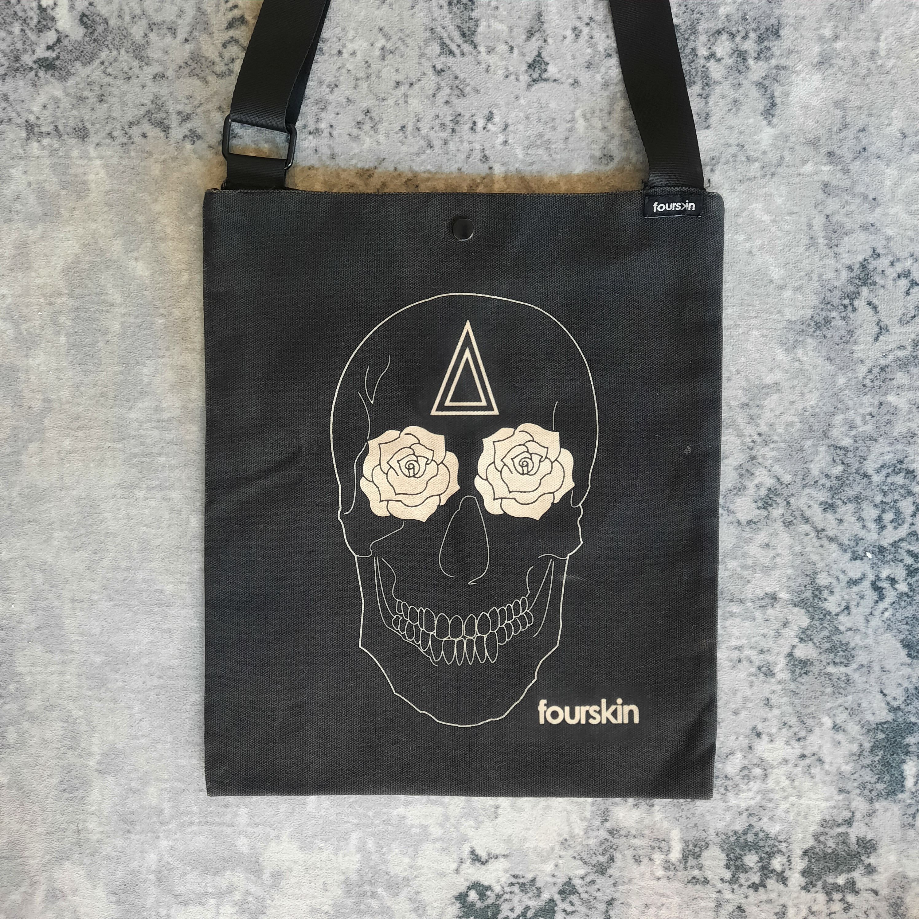 Archival Clothing Japanese Brand Streetwear Fourskin skull design canvas cross body sling bag Grailed