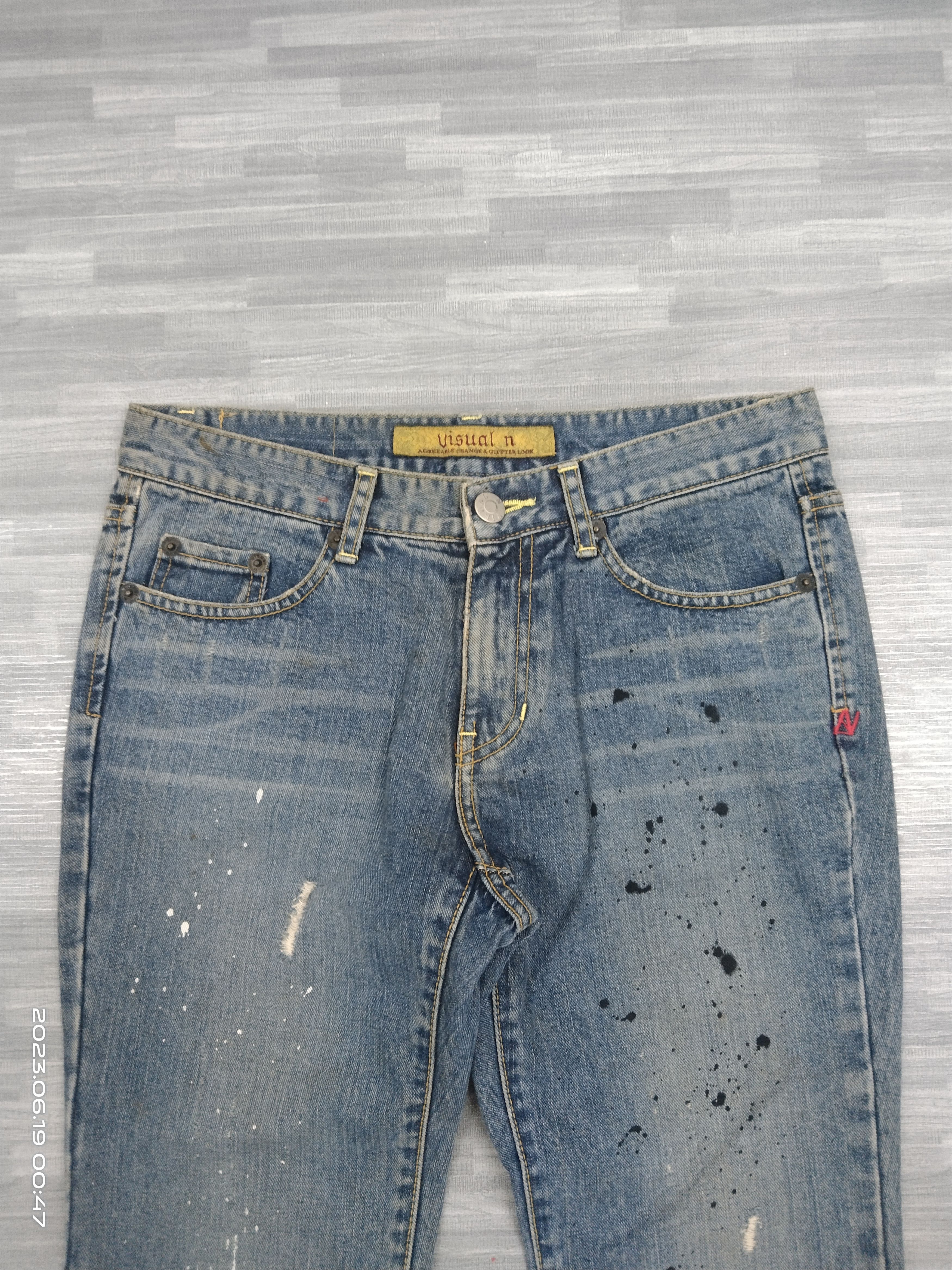 Japanese Brand FLARE SPLATTER VISUAL SICK DENIM PANTS Size US 29 - 4 Thumbnail