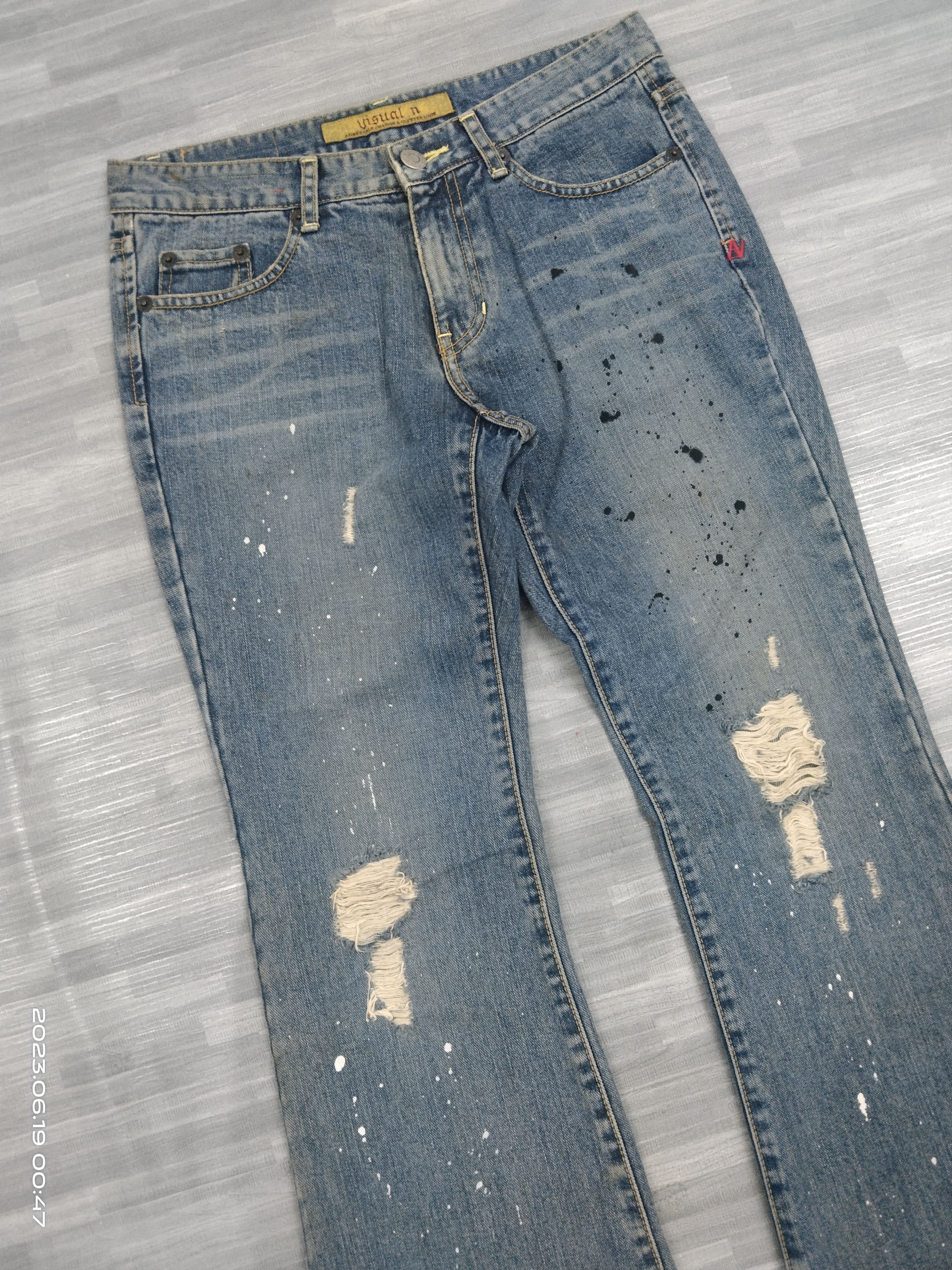Japanese Brand FLARE SPLATTER VISUAL SICK DENIM PANTS Size US 29 - 6 Thumbnail