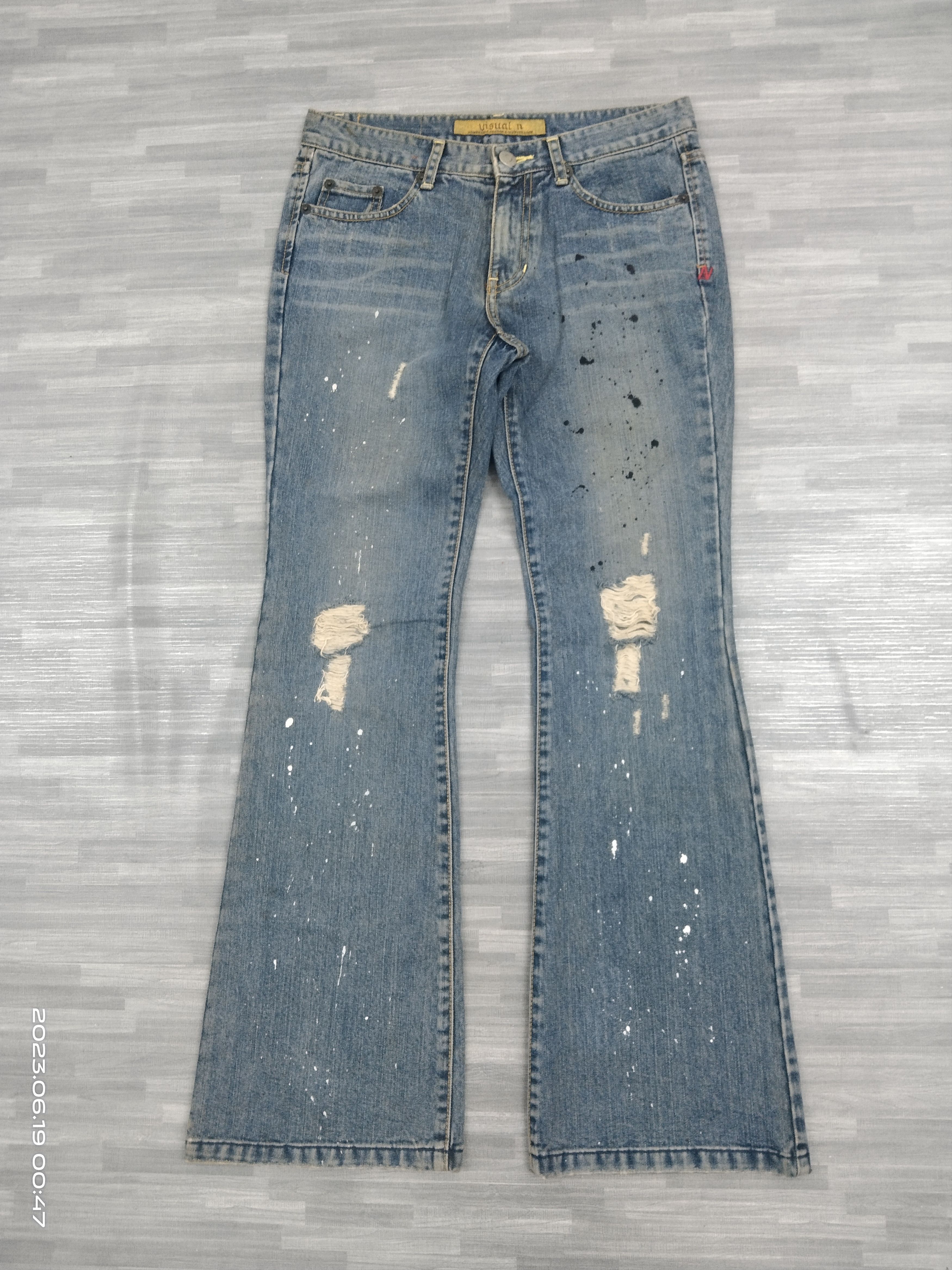 Japanese Brand FLARE SPLATTER VISUAL SICK DENIM PANTS Size US 29 - 2 Thumbnail