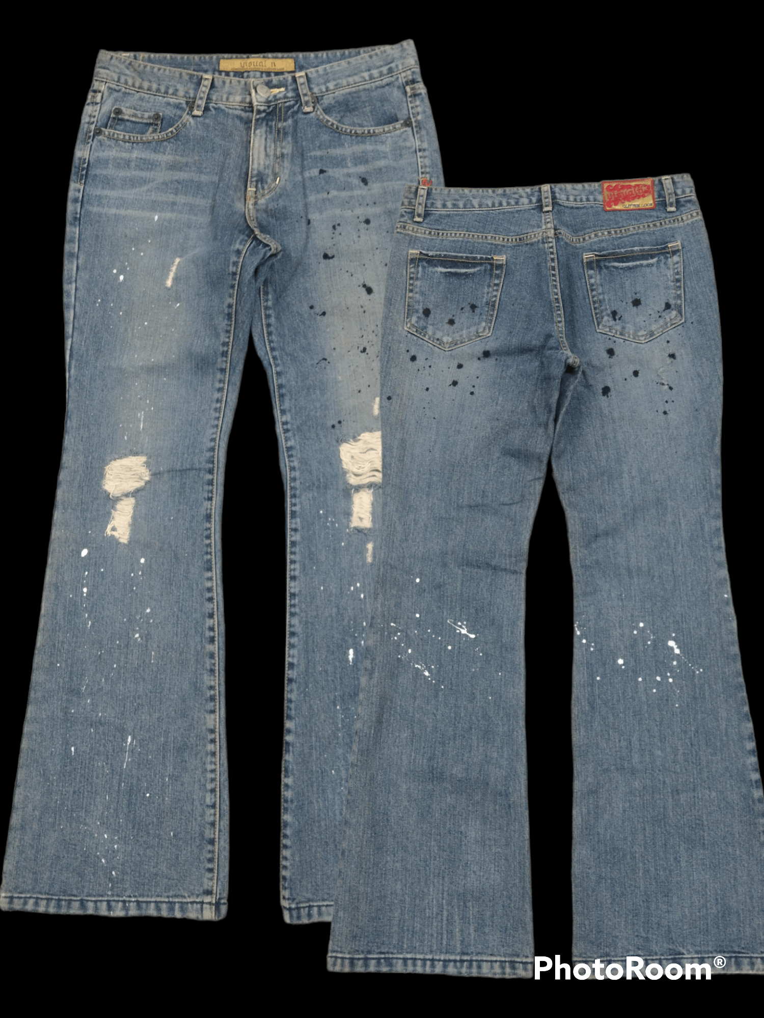 Japanese Brand FLARE SPLATTER VISUAL SICK DENIM PANTS Size US 29 - 1 Thumbnail