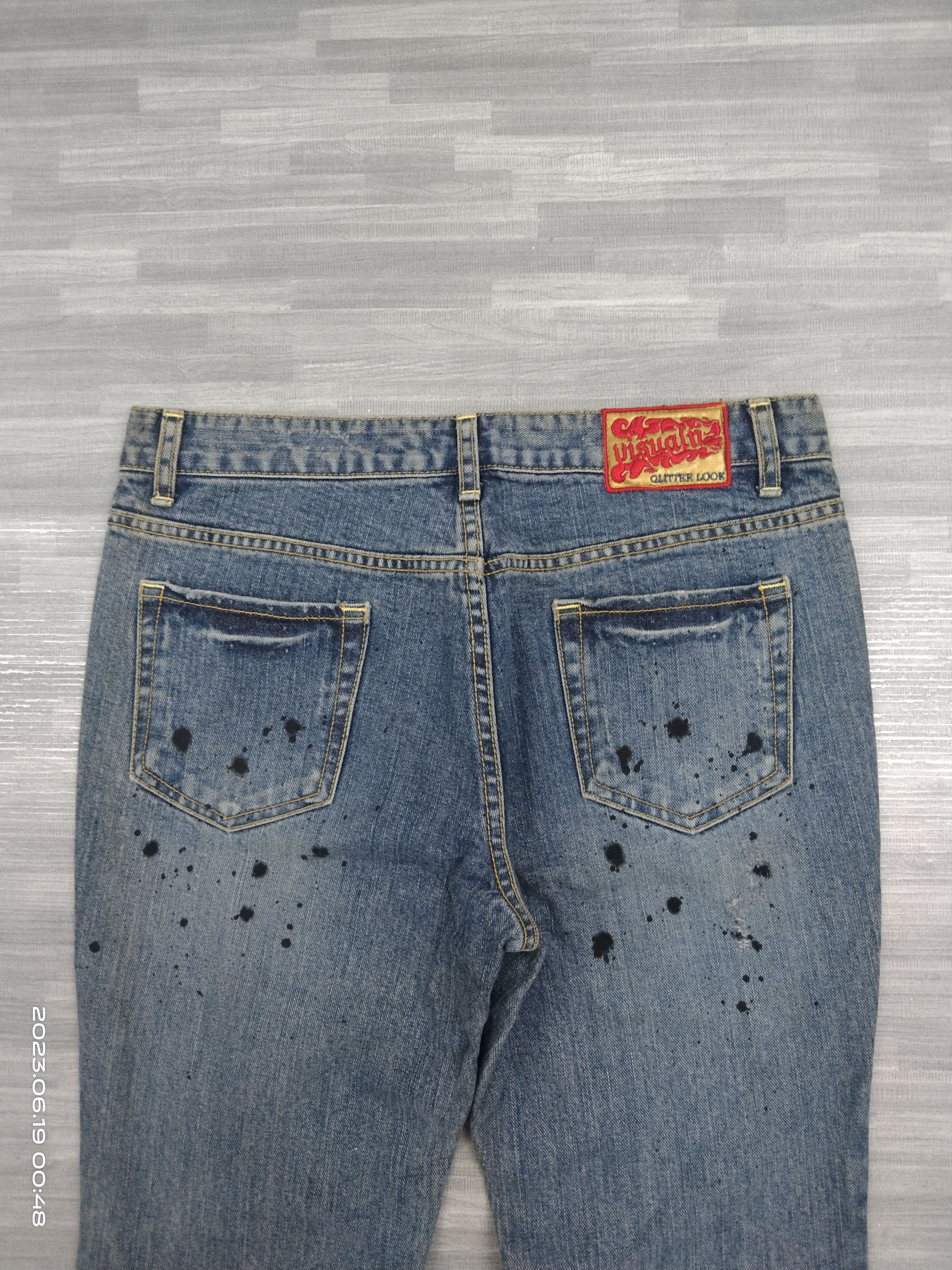 Japanese Brand FLARE SPLATTER VISUAL SICK DENIM PANTS Size US 29 - 5 Thumbnail