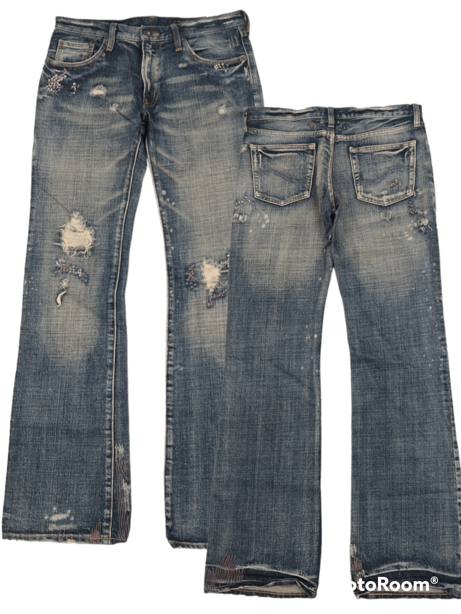Japanese Brand FLARE SICK RIPED COAT OF ARMS DENIM PANTS Size US 29 - 1 Thumbnail