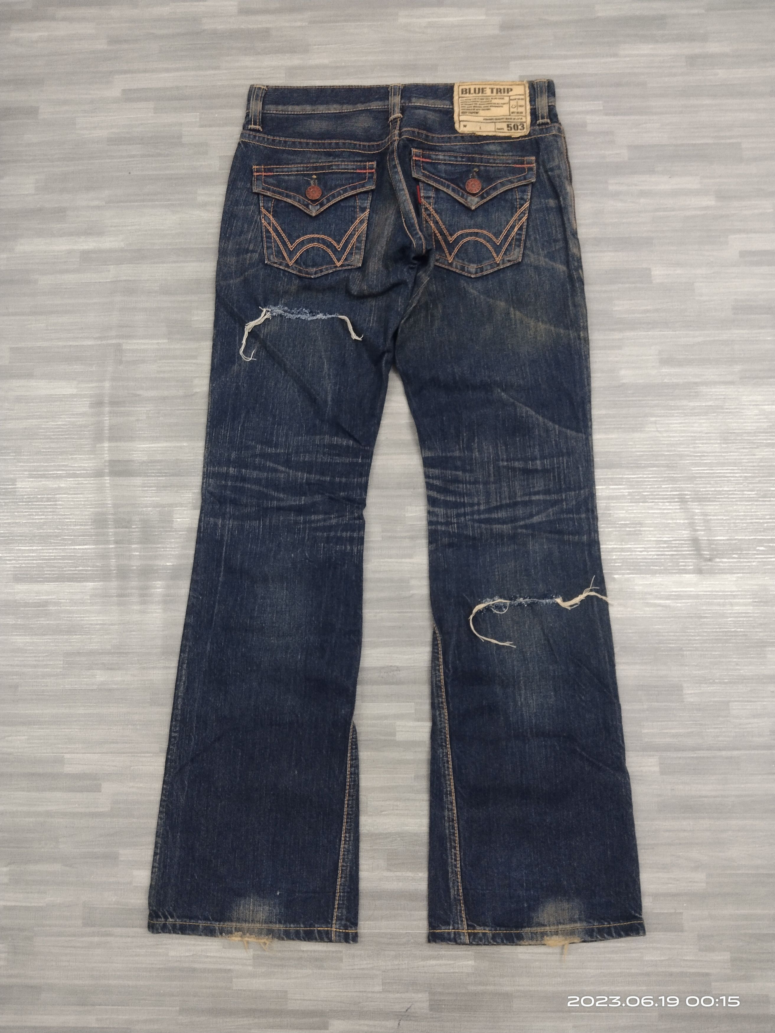 Vintage FLARE RIPED BLUE TRIP DENIM PANTS Size US 29 - 3 Thumbnail