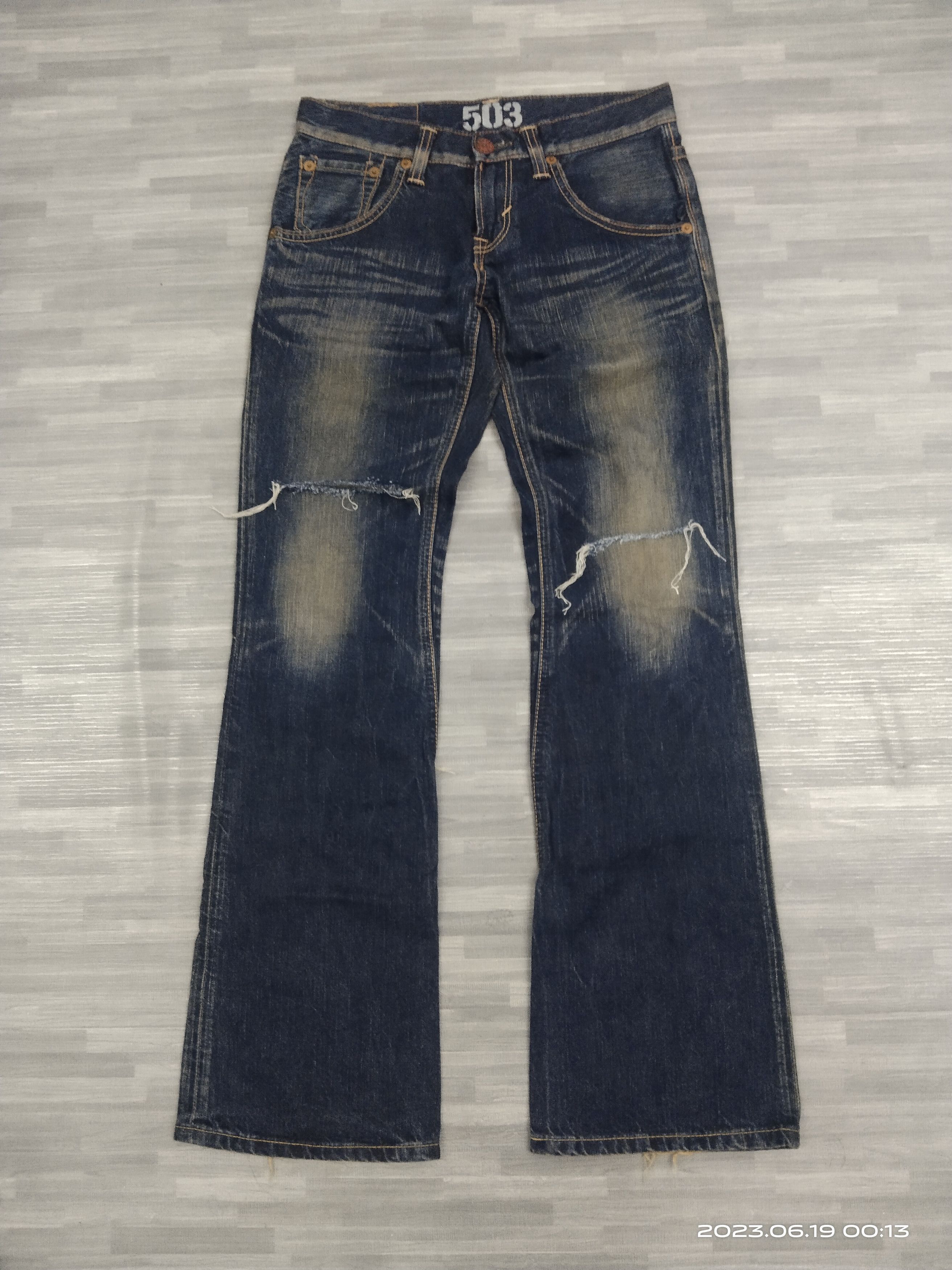 Vintage FLARE RIPED BLUE TRIP DENIM PANTS Size US 29 - 2 Thumbnail