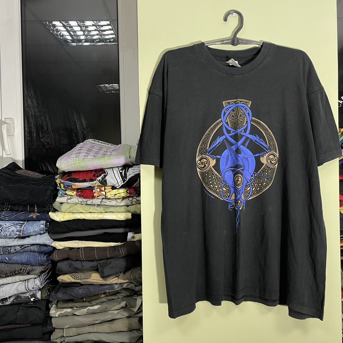 Vintage Vintage 90s Graphic Tee Dragon Skull Cross Streetwear Boxy L Size US L / EU 52-54 / 3 - 4 Thumbnail