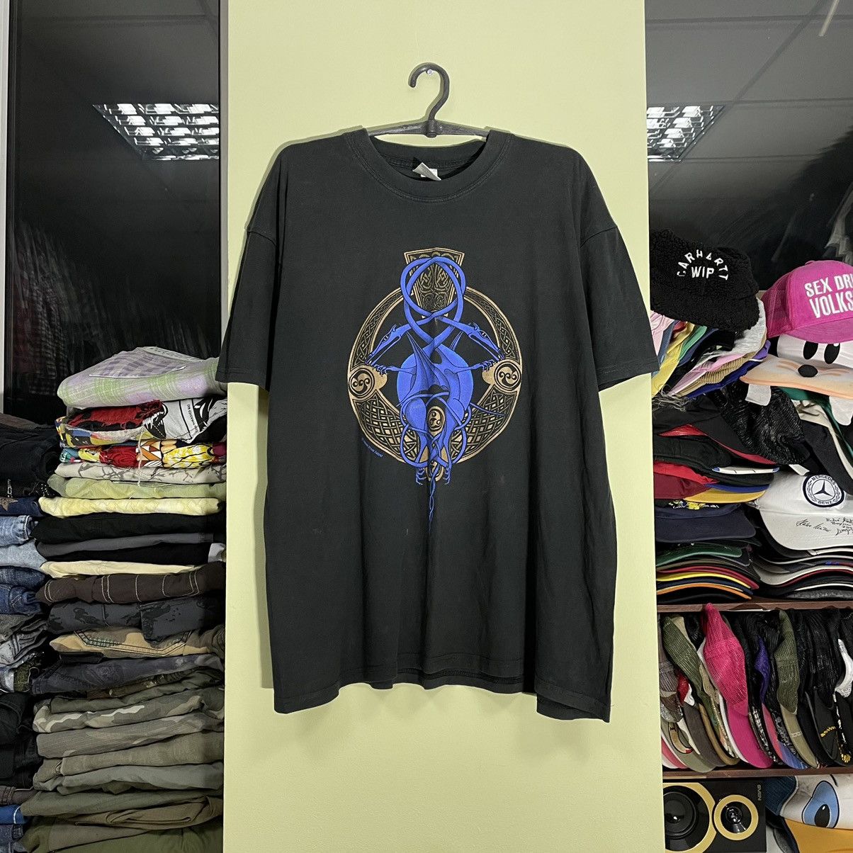 Vintage Vintage 90s Graphic Tee Dragon Skull Cross Streetwear Boxy L Size US L / EU 52-54 / 3 - 1 Thumbnail