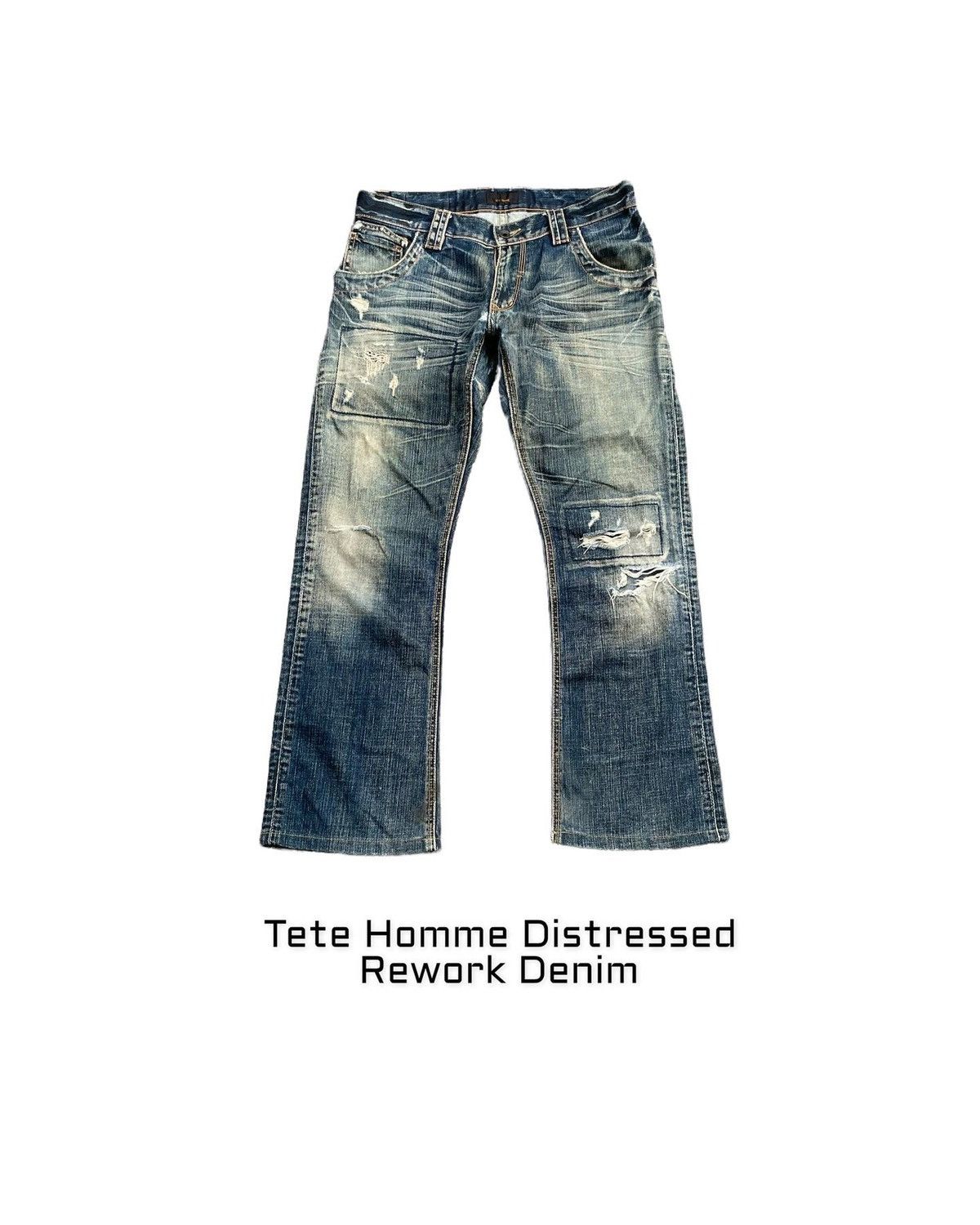 Japanese Brand Flare Tete Homme Distresed Rework Denim Size US 33 - 1 Thumbnail