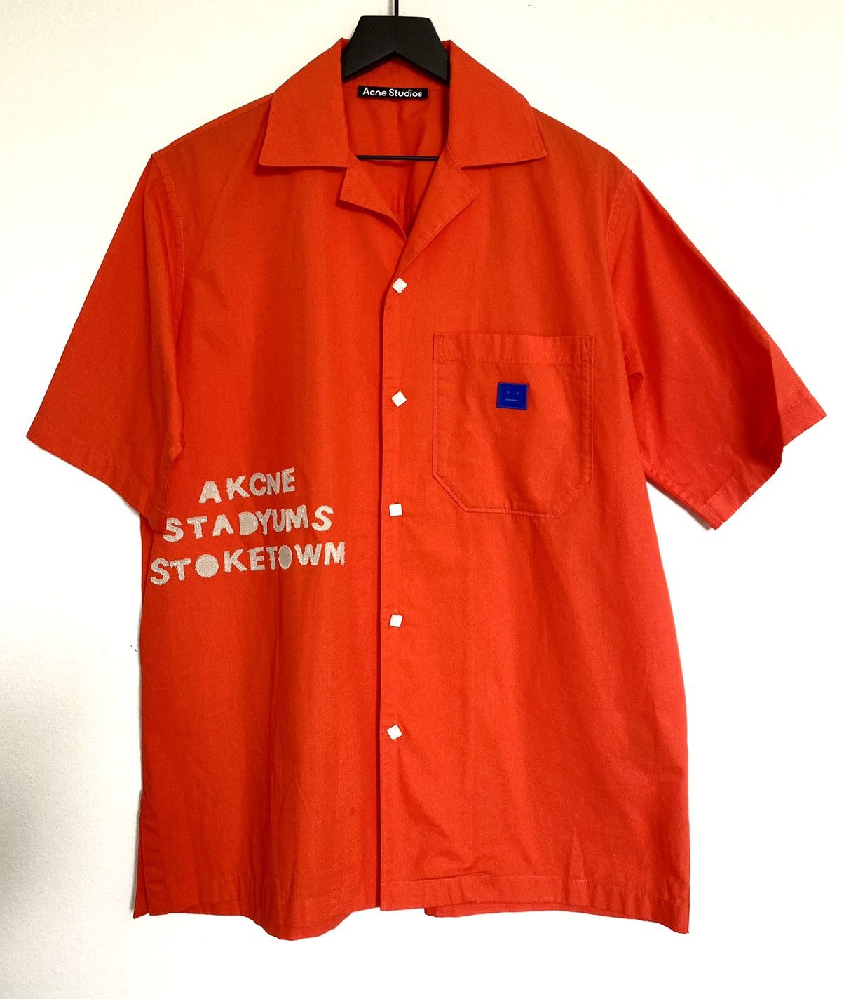 Acne Studios Button Down Shirt Logo Patch Orange Neon