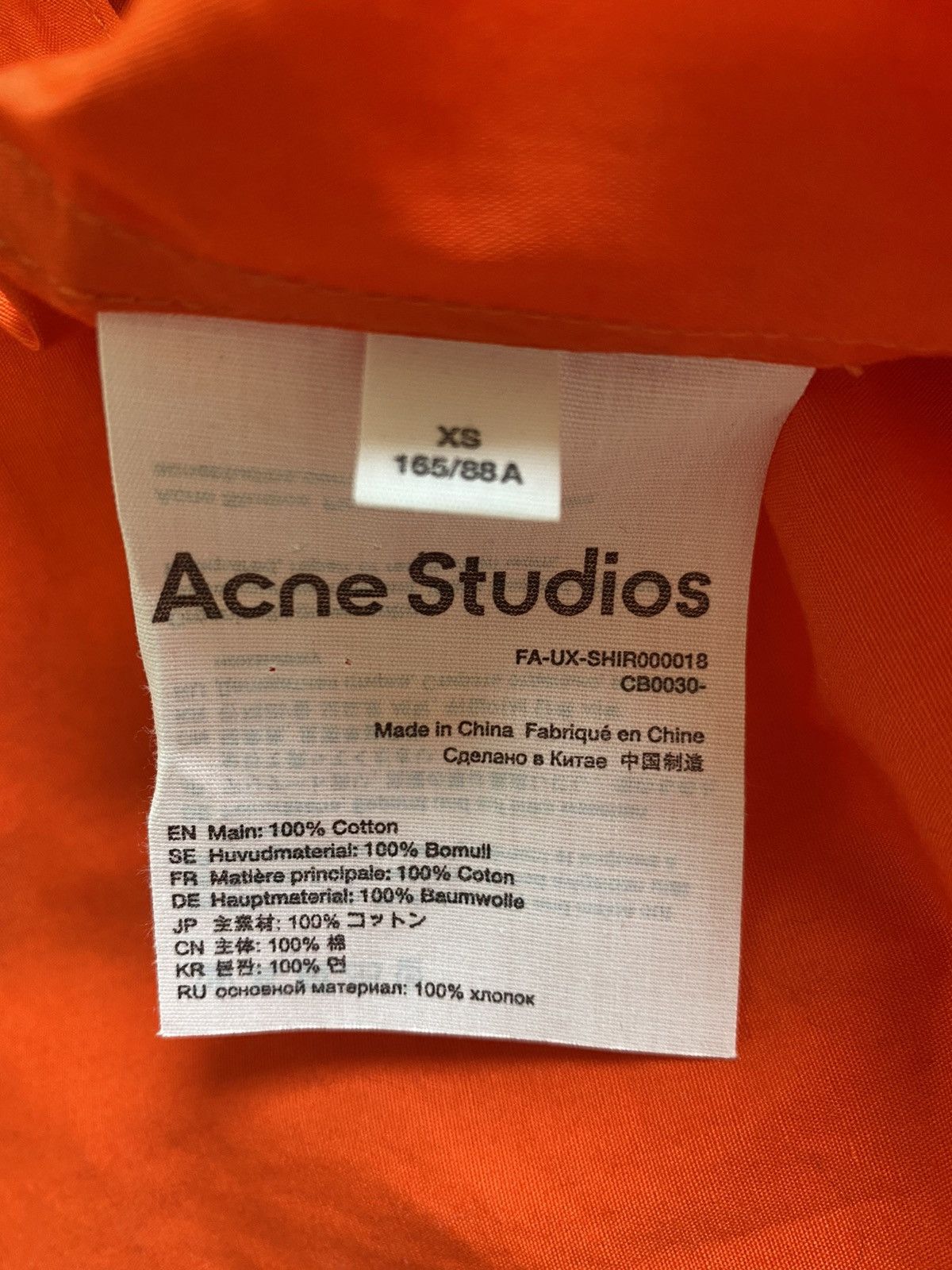Acne Studios Acne Studios Button Down Shirt Logo Patch Orange Neon Size US L / EU 52-54 / 3 - 6 Thumbnail