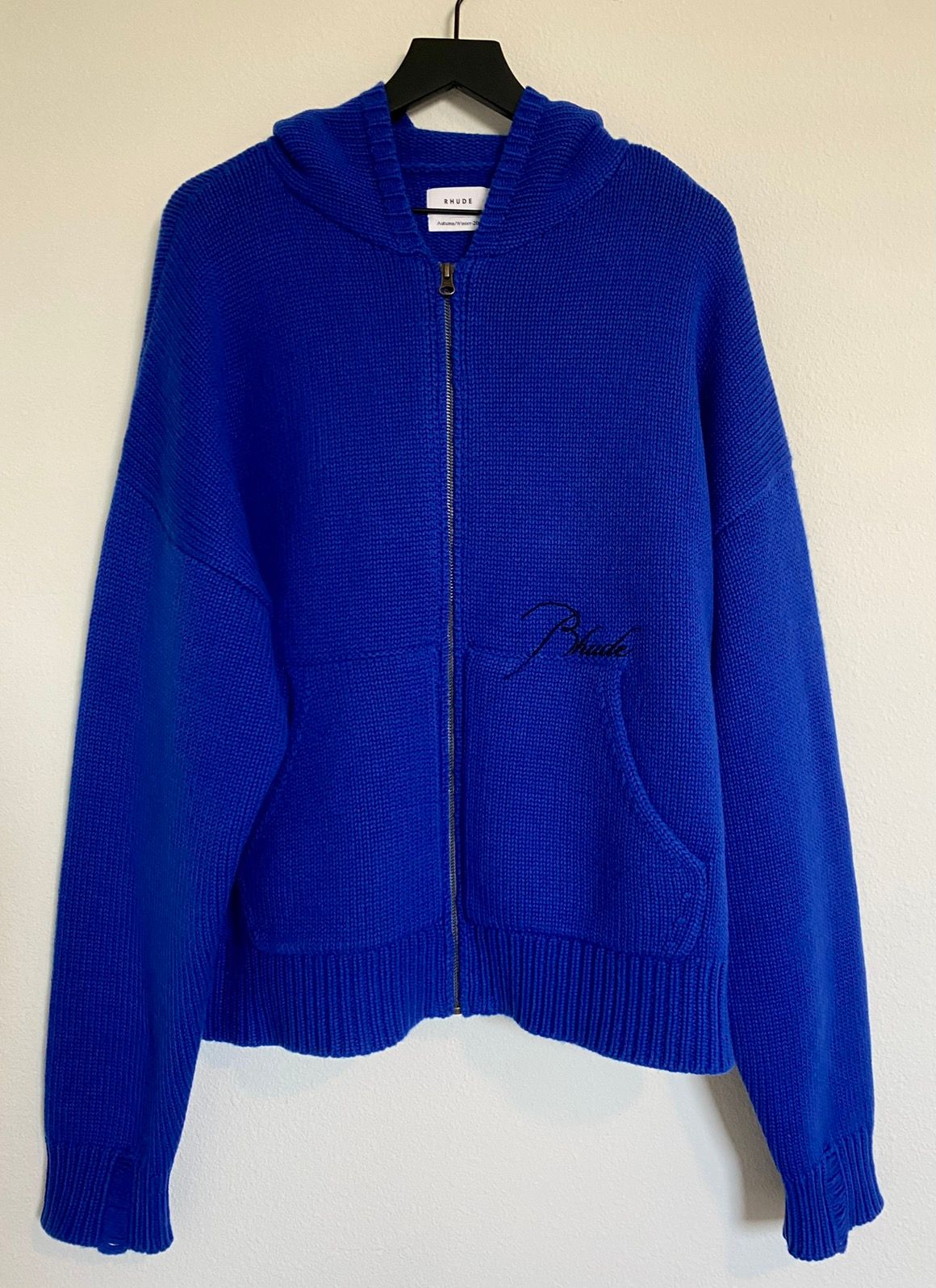 Pre-owned Rhude Hoodie Sweater Woven Blue Wool Cashmere Mens Knit (size Large)