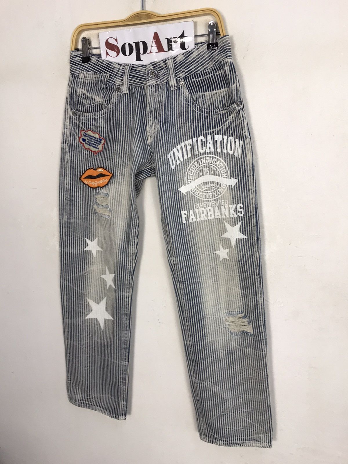 Japanese Brand × Vintage The Vintage Standard Design Striped Distressed Jeans Size US 29 - 4 Thumbnail