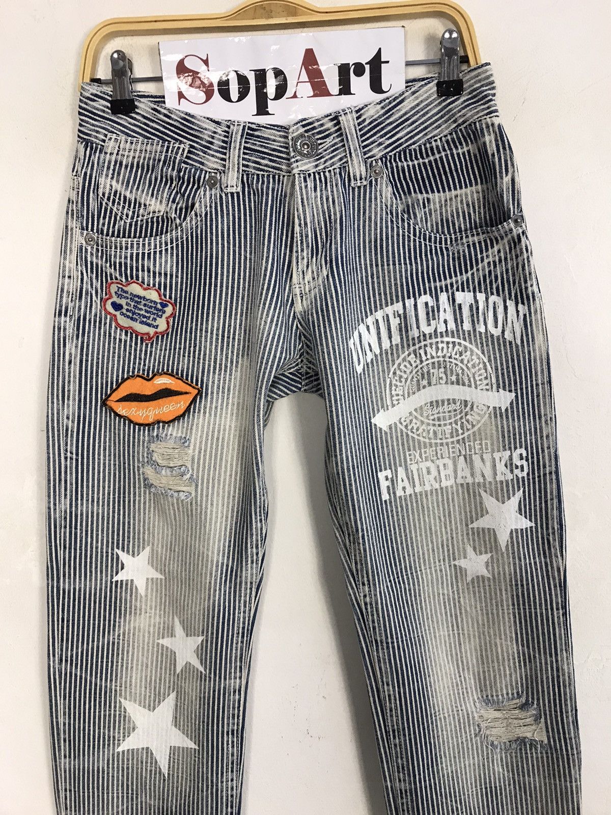 Japanese Brand × Vintage The Vintage Standard Design Striped Distressed Jeans Size US 29 - 3 Thumbnail