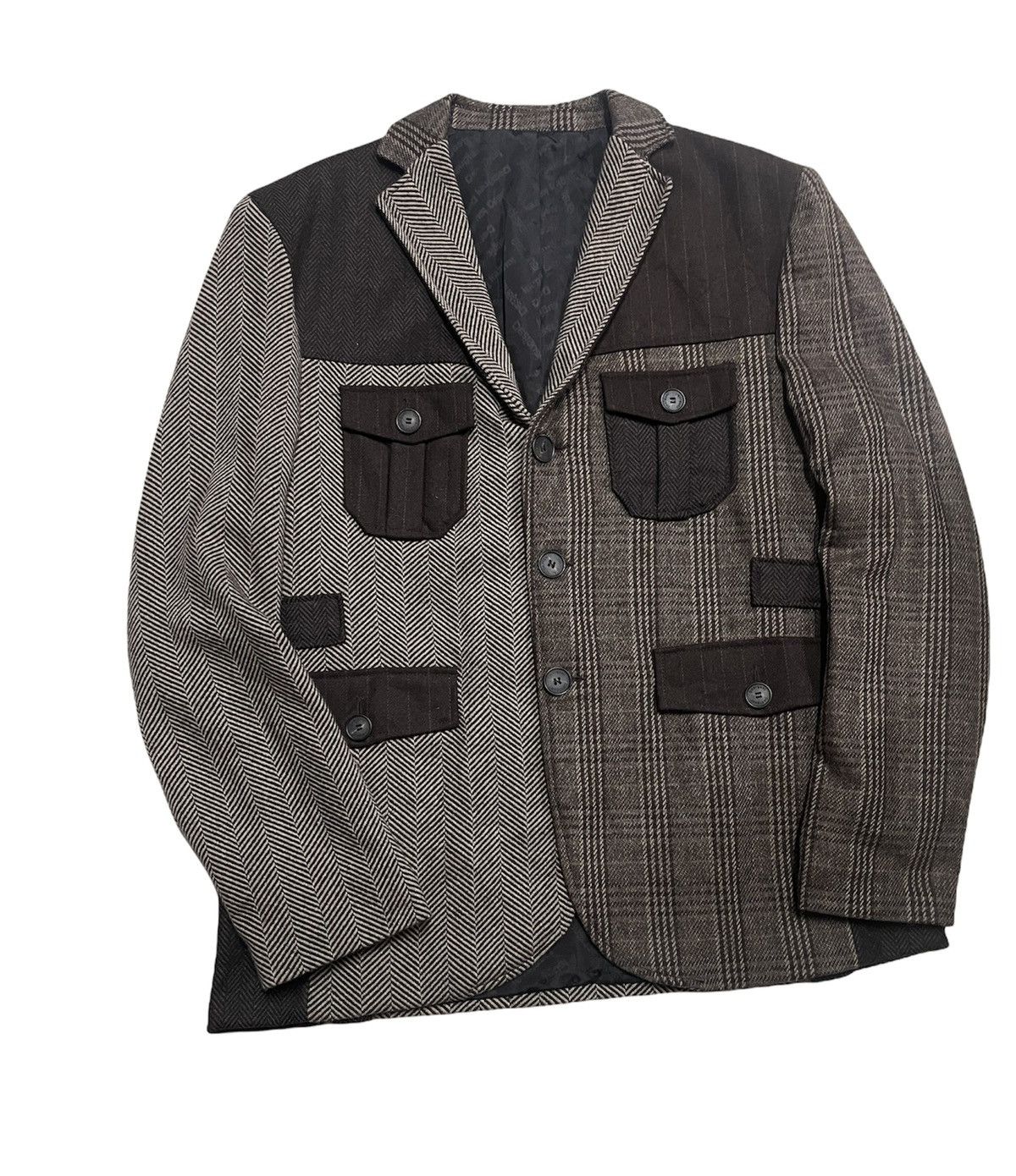 Desigual Herringbone Patchwork Tweed Inspire CDG Jacket Size US L / EU 52-54 / 3 - 2 Thumbnail