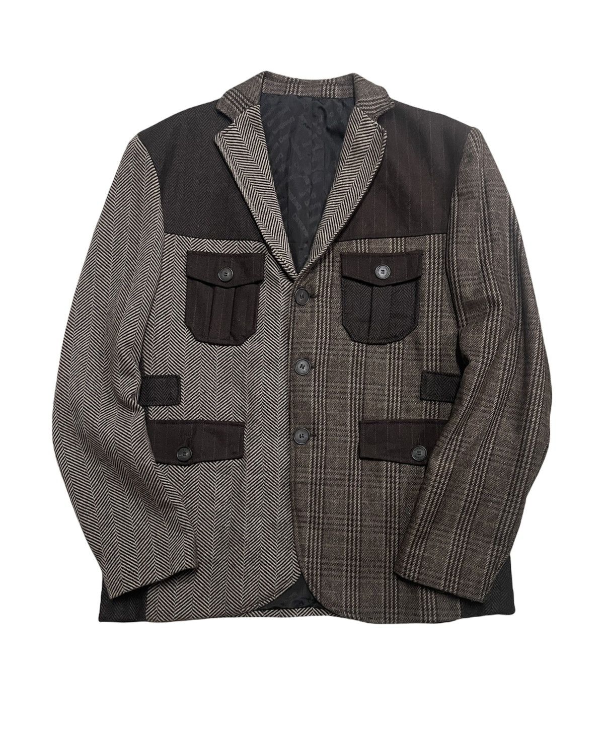 image of Herringbone Twill Hybrid Patchwork Inspired Kapital Jacket in Brown, Men's (Size Large)