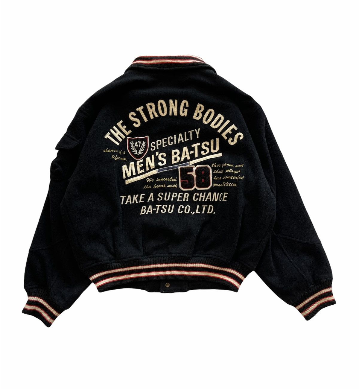 image of Ba-Tsu Champions Wool Varsity Jacket in Black, Men's (Size Large)